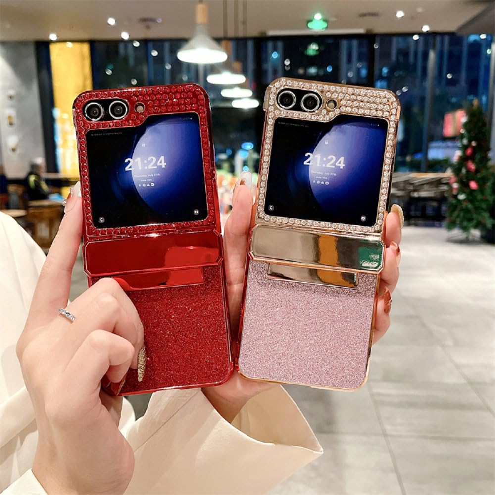 Funda para Samsung Galaxy Z Flip 5 Z Flip 4 Z Flip 3 Bisagra One Piece Diamond Glitter Hard Handphone Funda rígida para teléfono móvil, Negro, para Z Flip 4