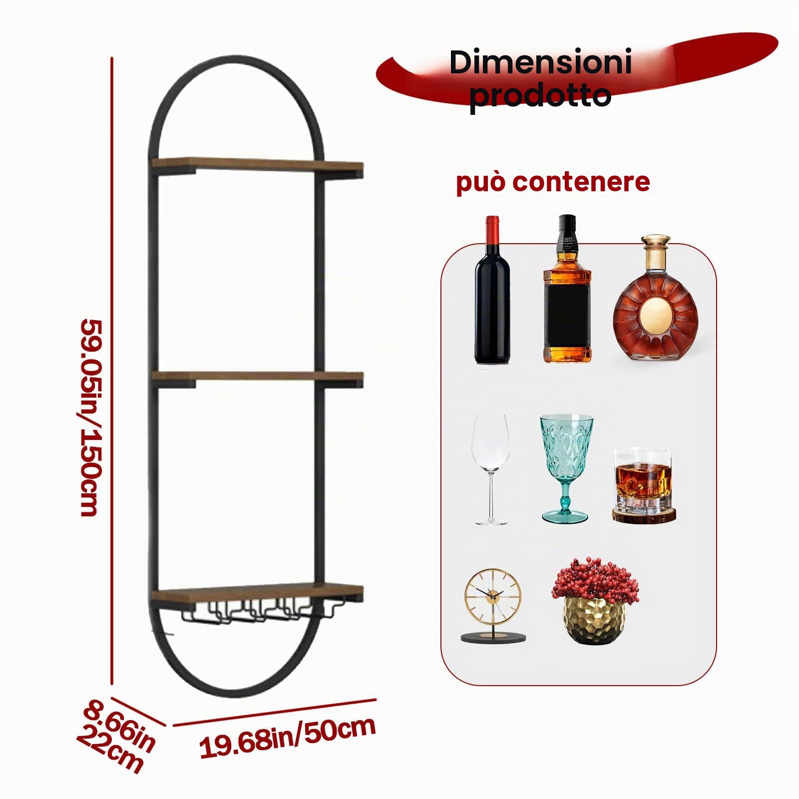 Portabottiglie da parete, portabottiglie fai da te in legno per bottiglie, mensole sospese a 3 livelli per liquori, per cucina, sala da pranzo, bar, cantina (2PCS)