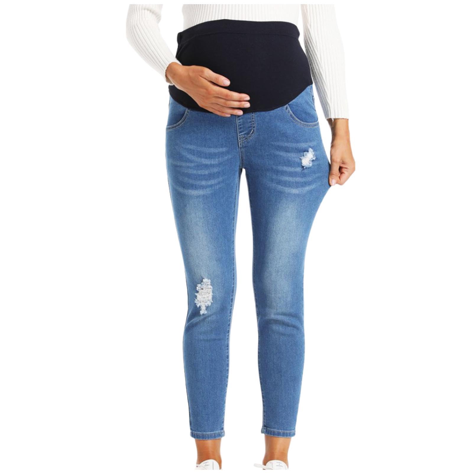 Pantalones Vaqueros de Maternidad Mujer Elásticos cómodos con Banda Abdominal Jeans Slim Fit Pantalones Largo Embarazo Primavera y Verano premamá Denim Pants