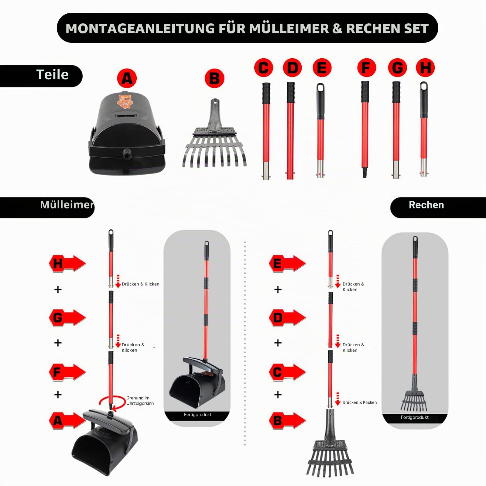 BANORES Pooper Scooper Großer drehbarer Mülleimer & Rechen für große und kleine Hunde, Verwendung auf Gras, Schmutz oder Kies – Haustierbedarf