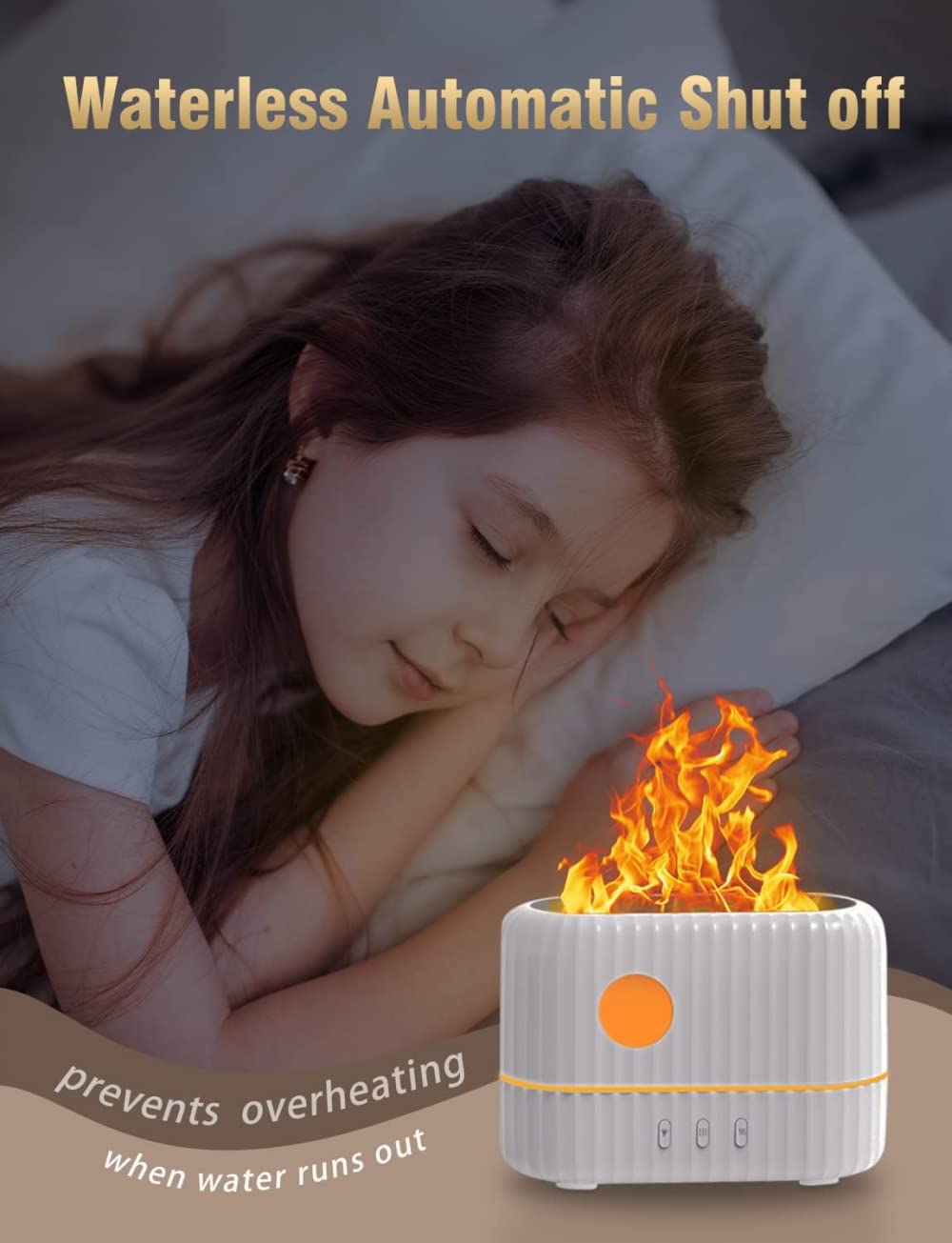 Difusor de aceites Esenciales con luz de Llama, 3 Modos de Intensidad de luz de Llama y 2 aromaterapia Ajustable con Ajuste de Niebla fría de 200ml, diseño portátil sin Agua (Gris/Blanco)-White