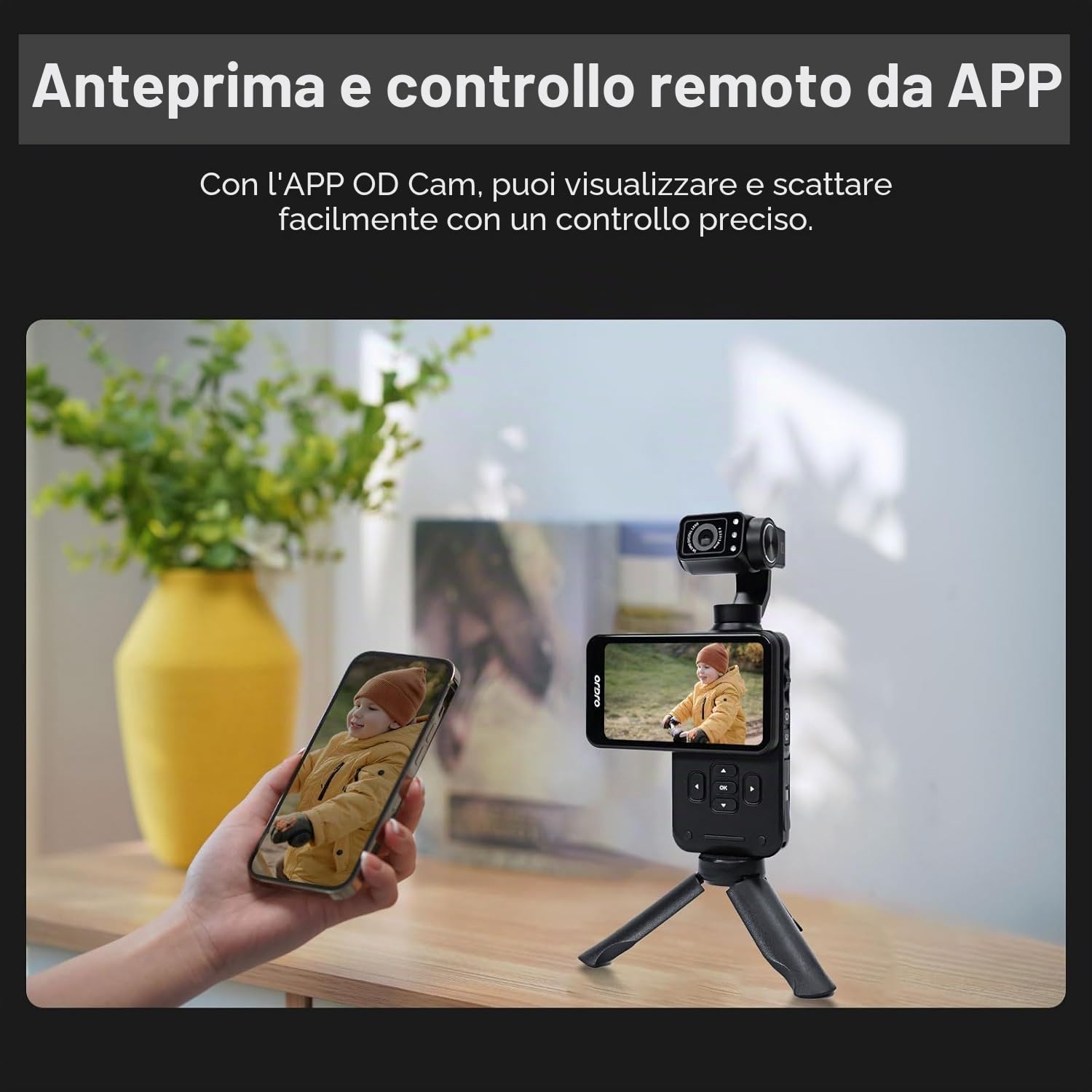 ORDRO Set portatile M5 con stabilizzazione a 3 assi, telecamera Vlog WiFi portatile con visione notturna IR, grandangolo 120° e riconoscimento facciale per YouTube