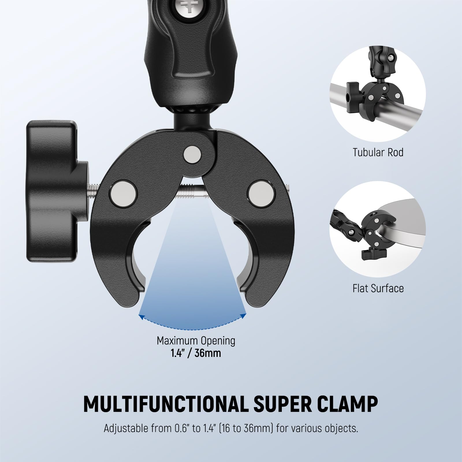 NEEWER Doppio Super Clamp con Magic Arm, Supporto a Morsetto per Palo Ombrello Bandiera a 360° per Scrivania Studio Fotografico Stativo Riflettore Scrim Traversa Manubrio Moto Passeggino Sedia, CA160
