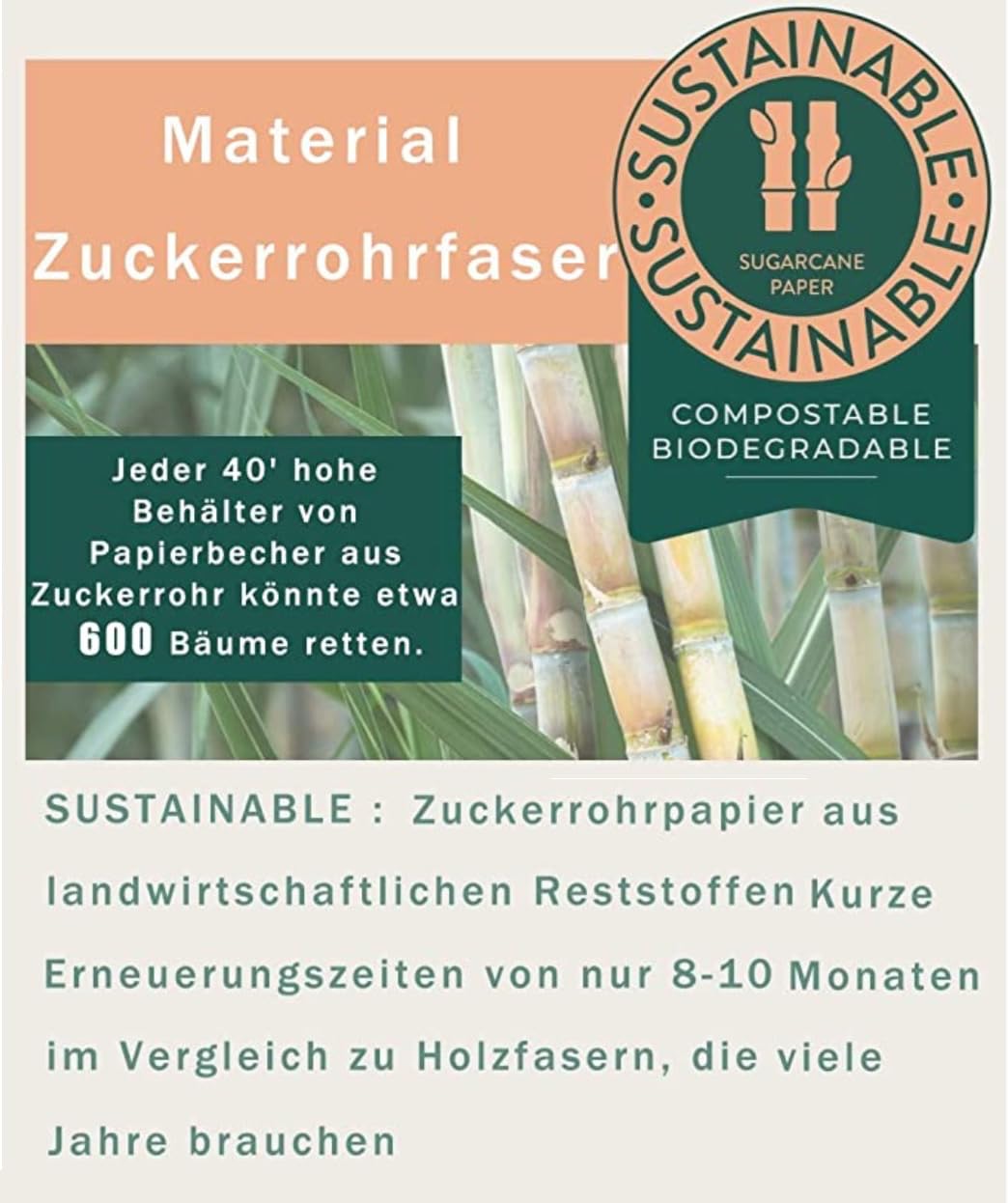 500 vasos de papel de doble pared orgánicos, 200 ml, para bebidas calientes y bebidas frías, café para llevar, vasos de café ecológicos, desechables, biodegradables