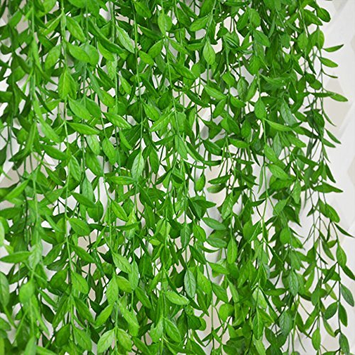 6 Bunches Green Artificial Silk Hanging Vine Plant Willow Leaves for Home Garden Outdoor Wall Decoration