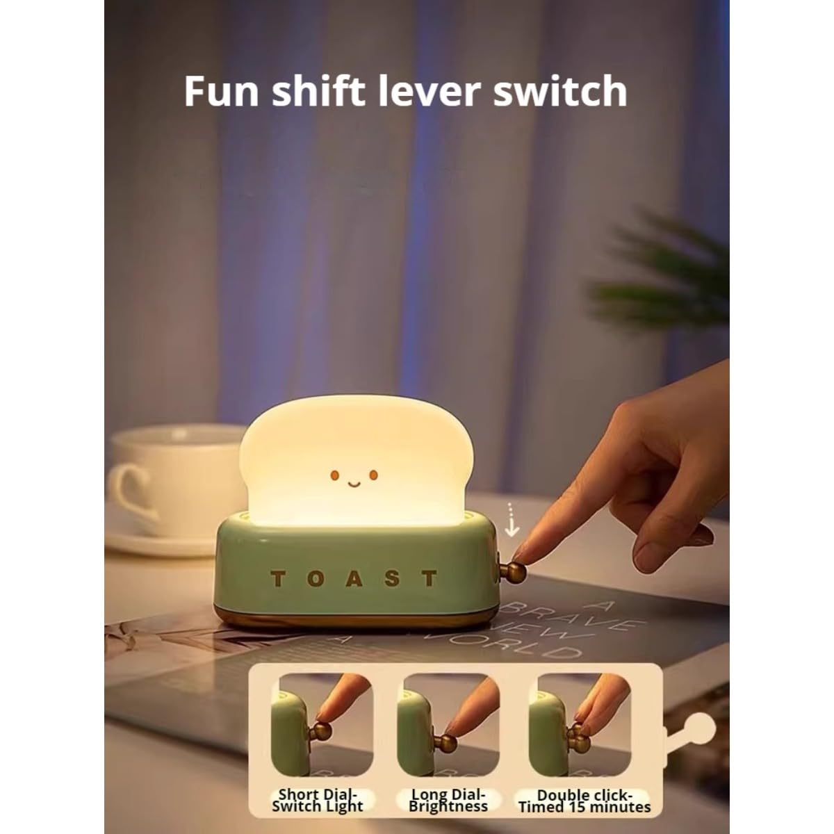 Linda luz nocturna para niños, con forma de pan tostada, recargable por USB-C, luz nocturna LED suave para dormir, luz nocturna para guardería de bebé (rosa)