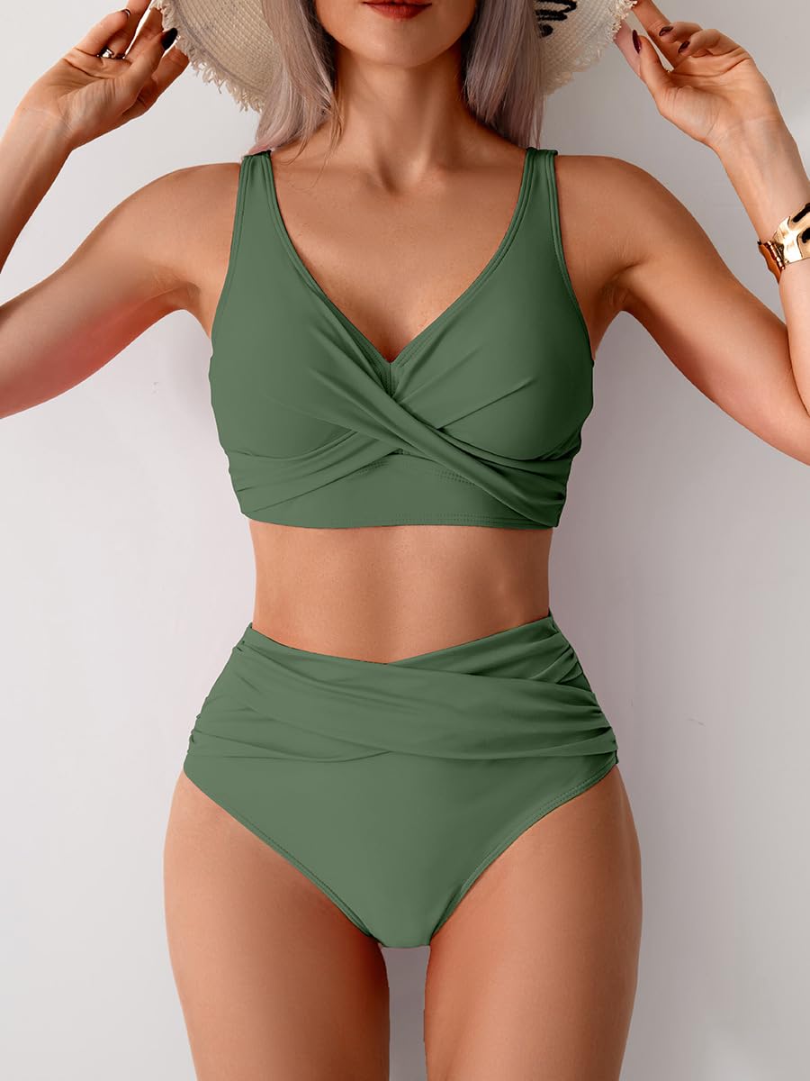Bikini Donna 2 Pezzi Bikini Set Push-up V Collo Imbottito Bikini in Vita Alta Bikini per Donne