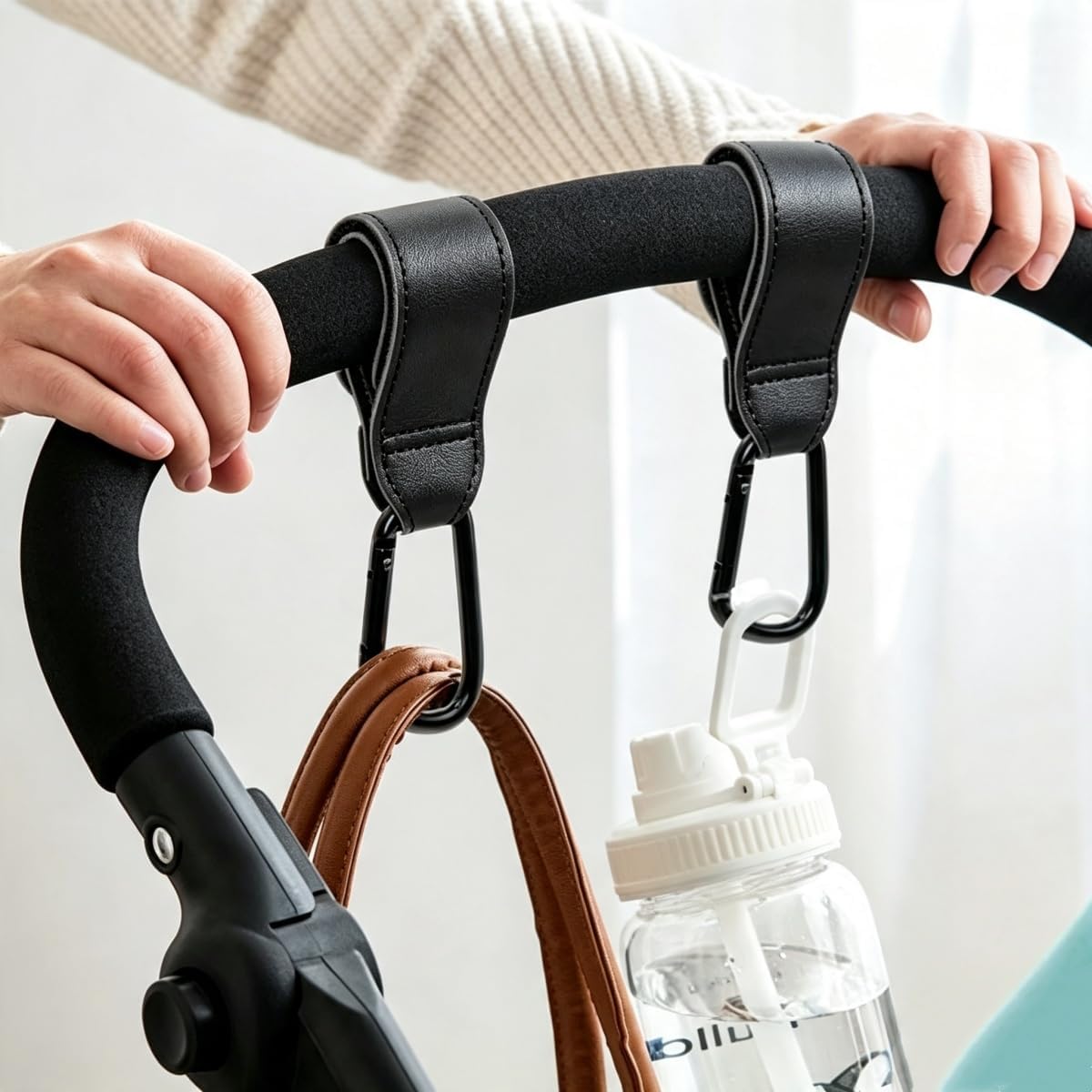 1pc Trolley Hook Anti Slip Grip Portable Stroller Hook for Shopping Bags Mommy Bags Travel Sturdy Compact Hanger for Daily Use, Black