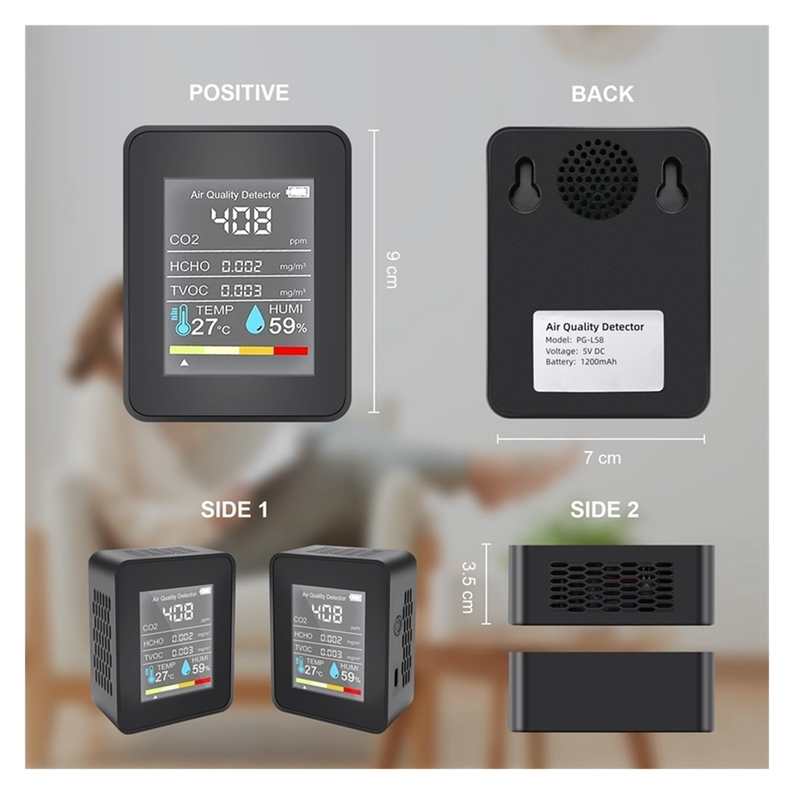 Misuratore Di CO2 5 In1 Tester Digitale Umidità Della Temperatura Rilevatore Anidride Carbonica Monitor Qualità Aria Analizzatore TVOC HCHO Rilevamento Rapido Preciso