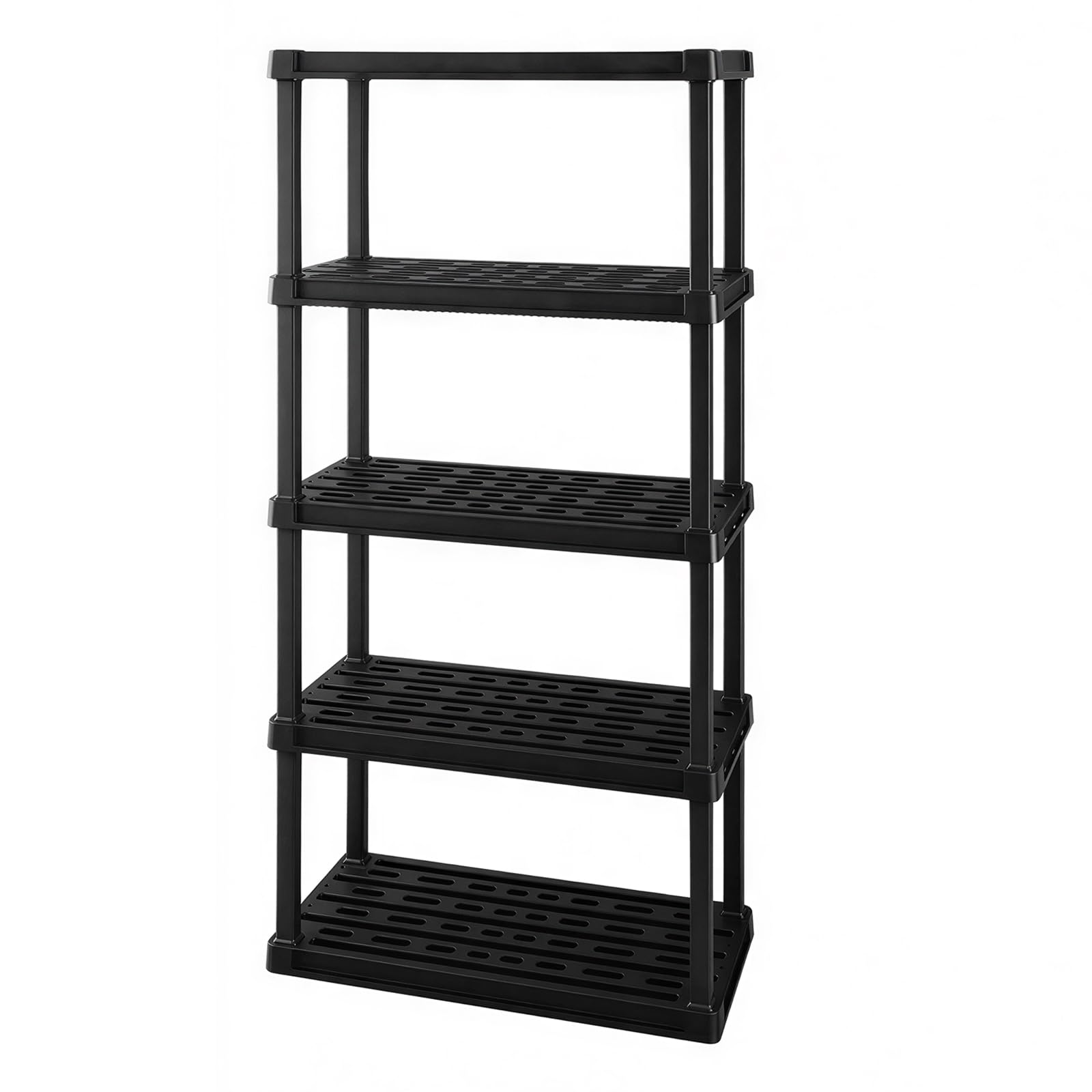 Scaffali in plastica resistente, scaffale a 3/5 ripiani, capacità 30 kg per ripiano, design ventilato per garage, cantina e cucina, dimensioni: 91,4 x 45 x 186,3 cm