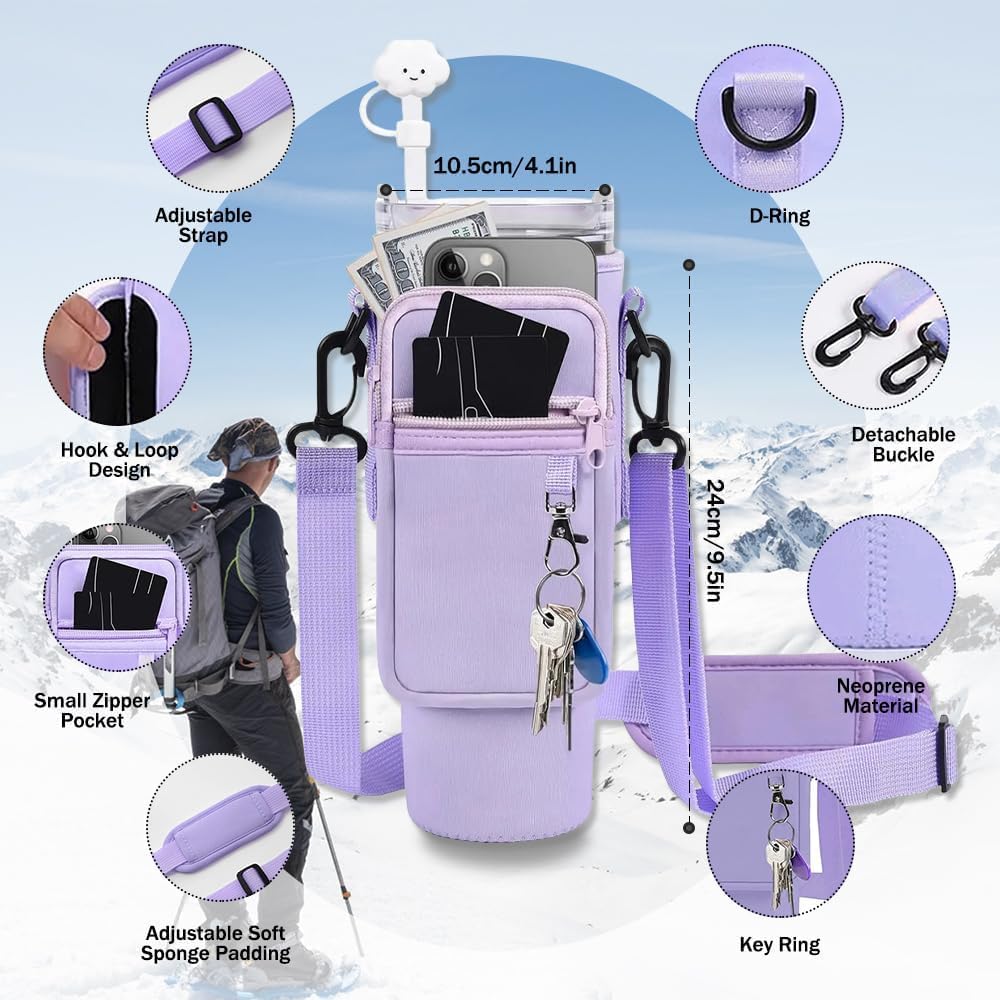 Stanley Cup Accessori 6 Pezzi Set Contiene Tappo in Paglia Tappo a Tenuta Stagna Cannuccia Spazzola Cannuccia Manica a Coppa per 30 oz 40 oz Capacità Coppa Non Inclusa（Viola）
