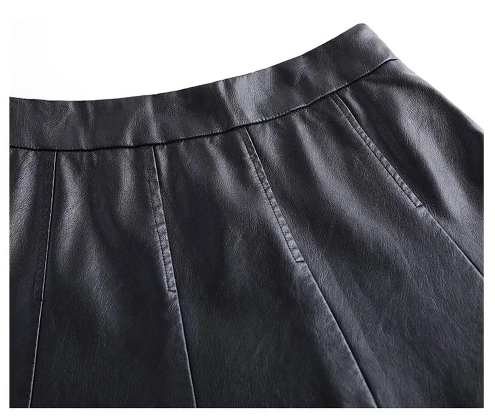 Falda corta de piel sintética para mujer, cintura alta, elegante, para oficina, falda acampanada