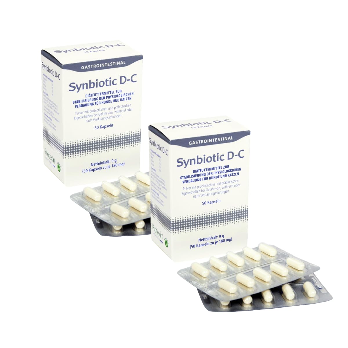 Dechra Synbiotic D-C | dwupak | 2 x 50 kapsułek | karma uzupełniająca dla psów i kotów | do wspomagania trawienia | wysoko skoncentrowane pro- i prebiotyki