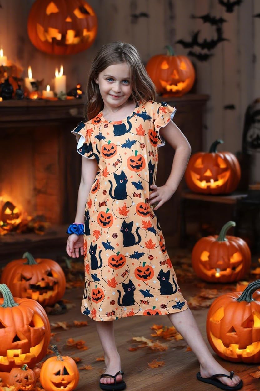 Funnycokid Girls Nightgowns Kids Pajamas Dress Flutter Sleeve 3-12 Years