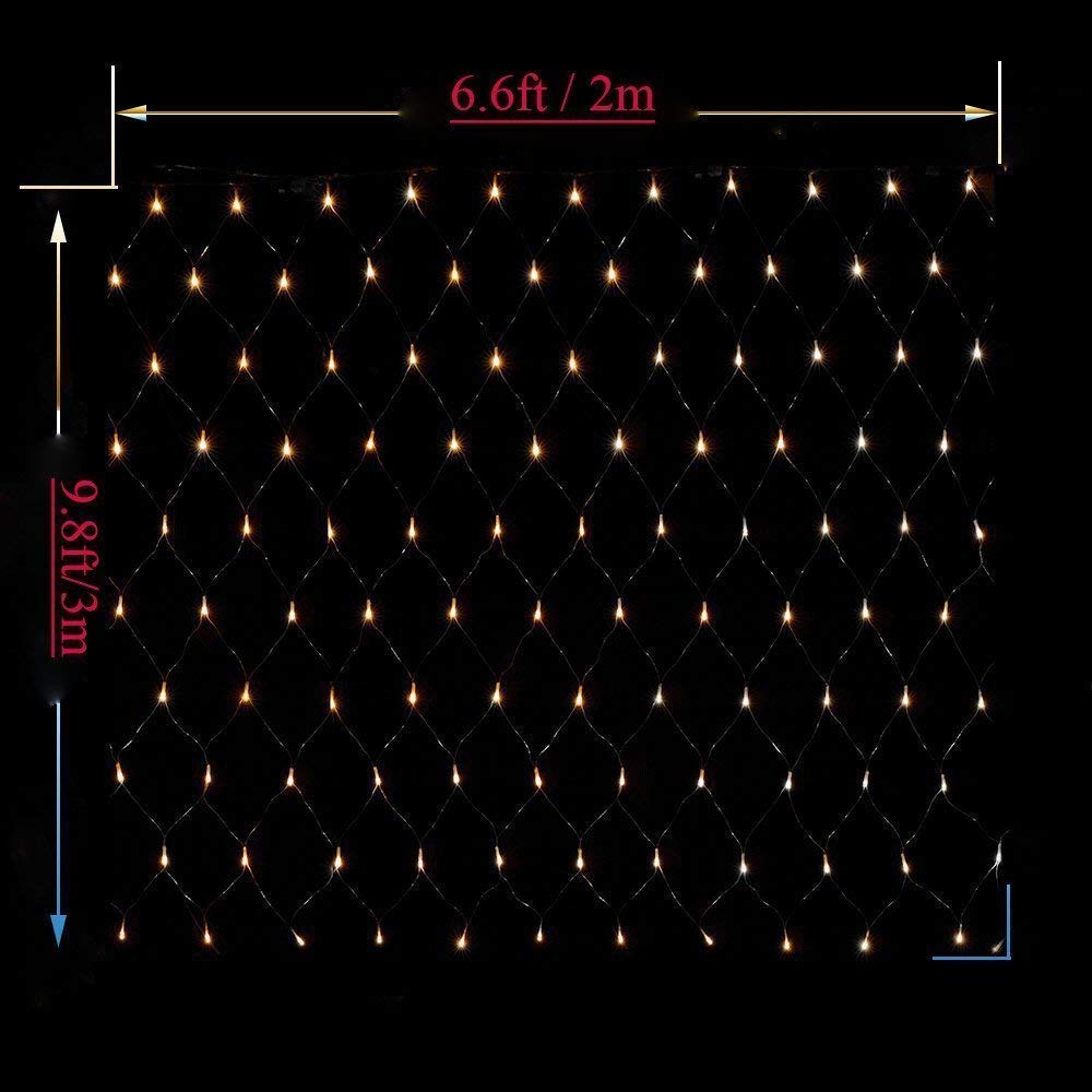 LED Net lights, 200 LED Fairy String Decorative Mesh Warm White For a Wedding Cocktail Party Birthday BBQ Bistro Cafe By Cheng Yu 2017
