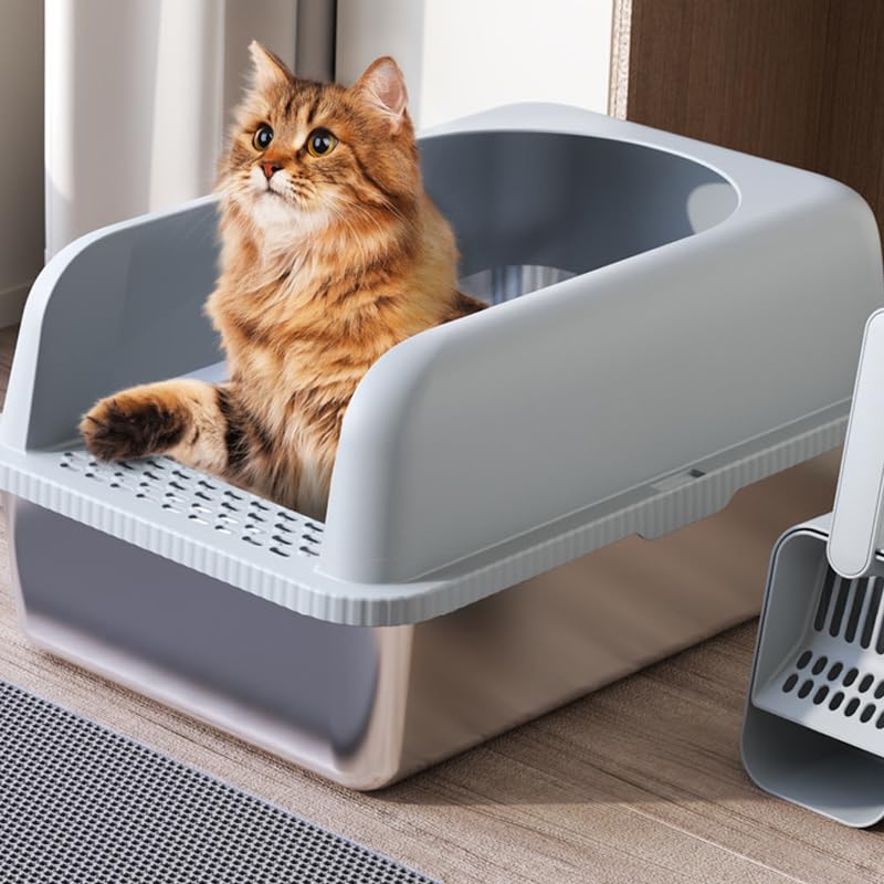 Caja de arena para gato de acero inoxidable grande miniatura 4