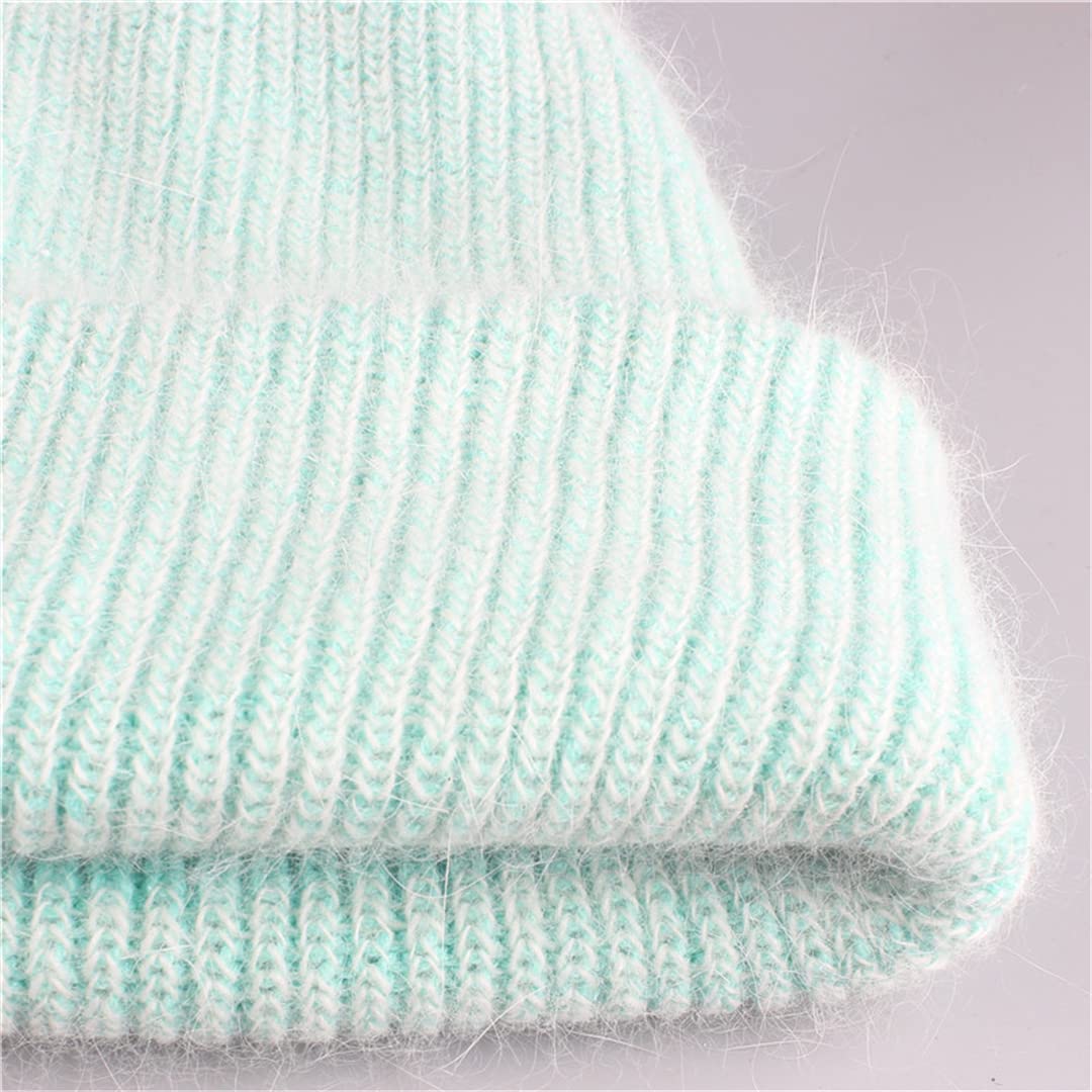 Gorro de Invierno de Piel de Conejo con Gorro de Piel con pompón para Mujer, Gorro cálido para Mujer Black Fur 2 One Size