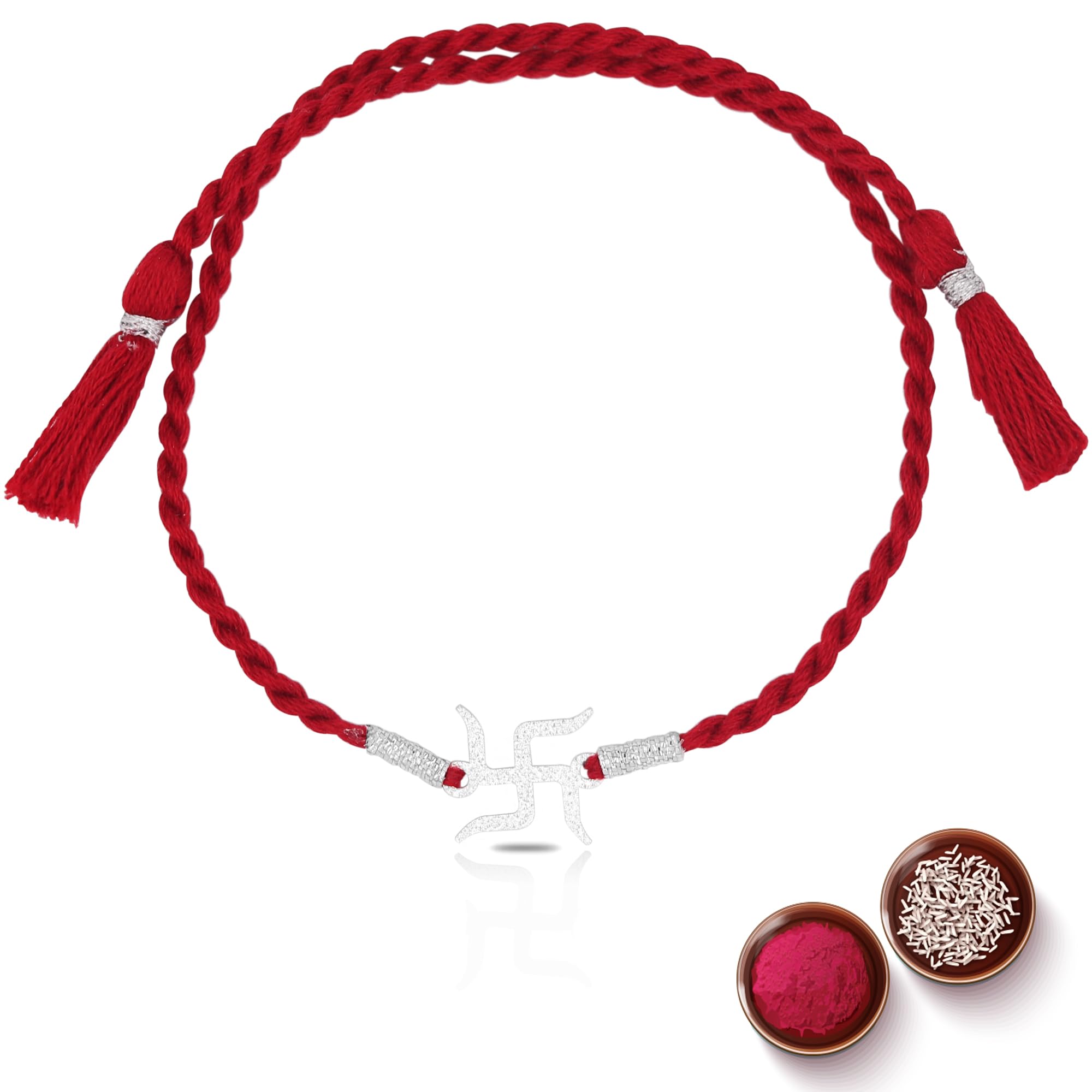 ZULRI 92.5 Pure Silver Swastik Thread Rakhi For Brother on Rakshabandhan With Roli & Chawal (B0CB6VF4R9) Amazon Price History, Amazon Price Tracker