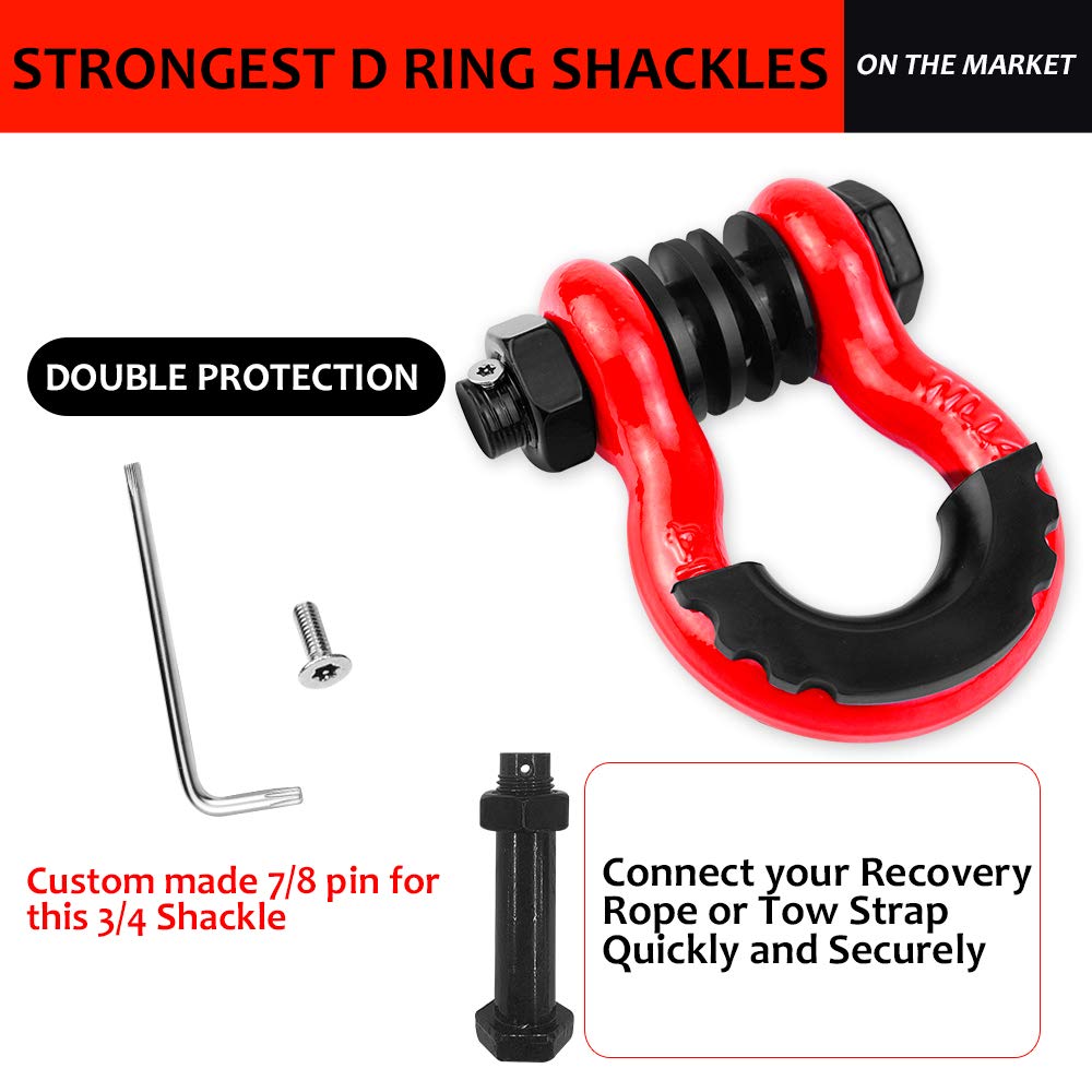 AMBULL Shackles 3/4" D Ring Shackle (2 Pack) 45,000lb Break Strength with 7/8" Pin, Anti Theft