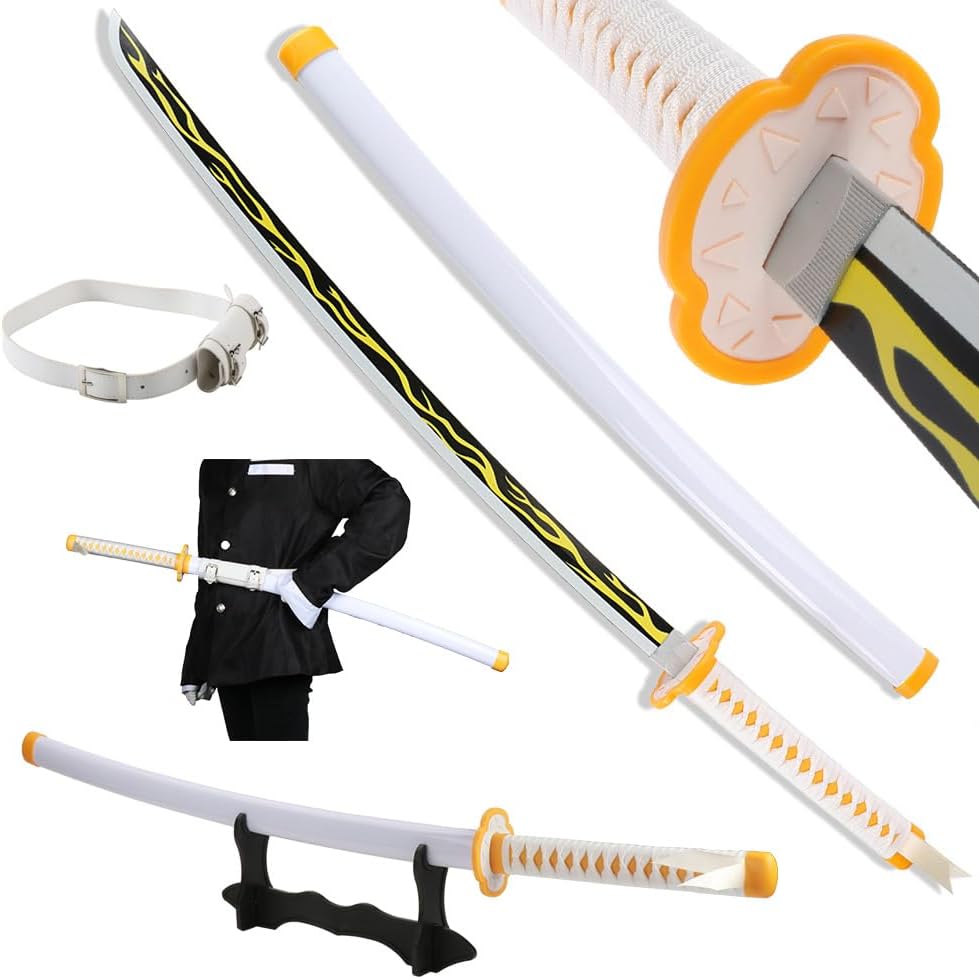 Demon Slayer Sword for Cosplay with Belt Holder Stand, 41 inches Agatsuma Zenitsu