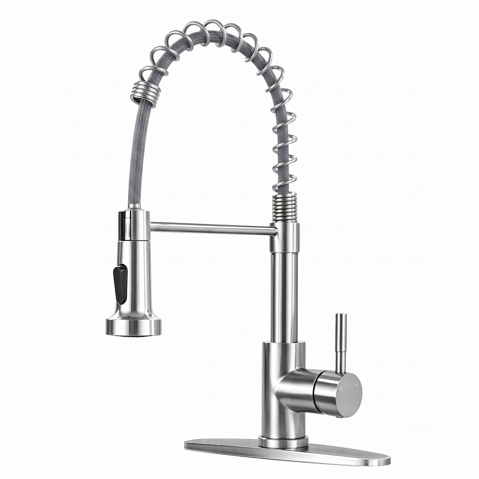 VFAUOSIT Kitchen Faucet with Pull Down Sprayer, Spring Brushed Nickel | 2 Spray Modes, Deck Plate Included for 1- or 3-Hole Sinks, 500,000-Cycle Ceramic Valve, Spot-Resistant Finish, DIY Install