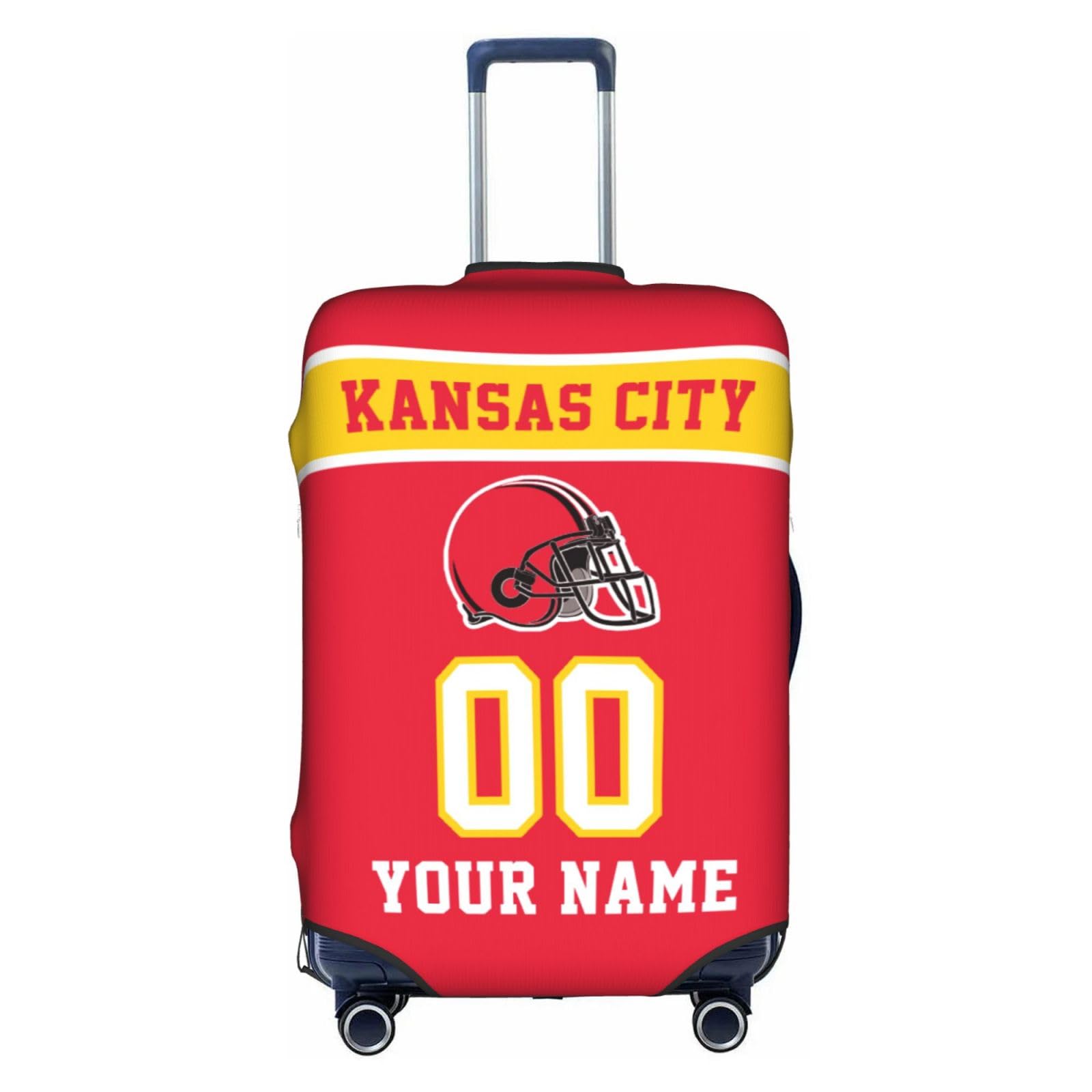 Custom Kansas City Luggage Cover Personalized Football Style Suitcase Cover with Name Number Customized Washable Elastic Sports Travel Suitcase Protector for Business Vacation Gifts
