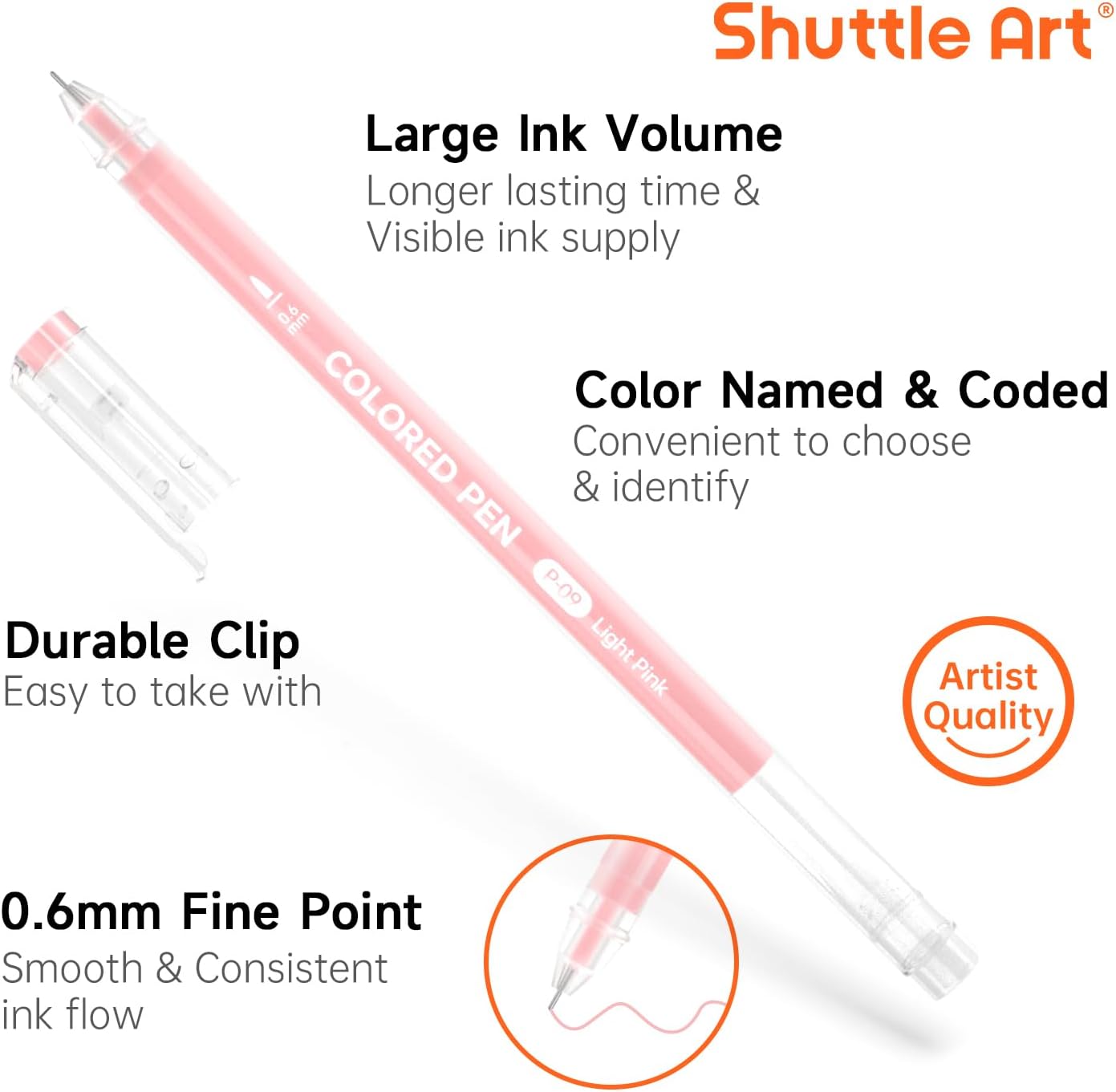 Shuttle Art Colored Pens, 24 Pastel Tone Colors Cute Journal Pens 0.6mm Fine Point Colored Gel Pens for Black Paper Adult Coloring Writing Drawing Journaling Note Taking School Office Home image 3