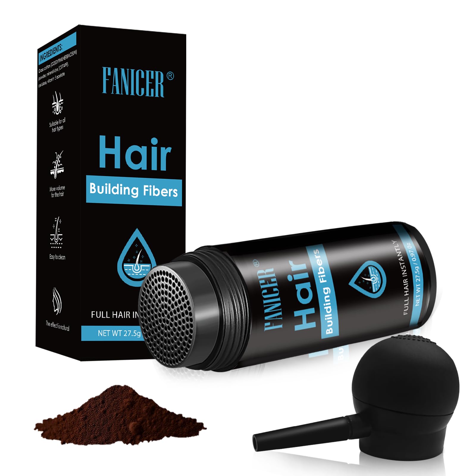 Polvere Fibre Capelli, Polvere Volumizzante Capelli Uomo e Donna, Nascondere la Caduta dei Capell, Aggiunge volume Immediato, Per tutti i Tipi di Capelli (Marrone scuro)