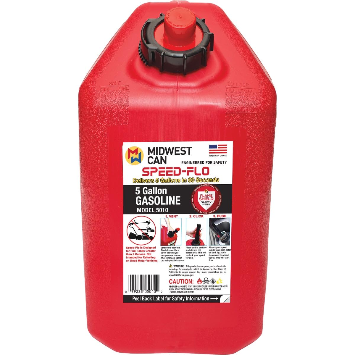 Midwest Can Company MC-5010 Pro Line Gasoline Can Fuel Container Jug with Speed-Flo Spout and Flame Shield System, 5 Gallons, Red