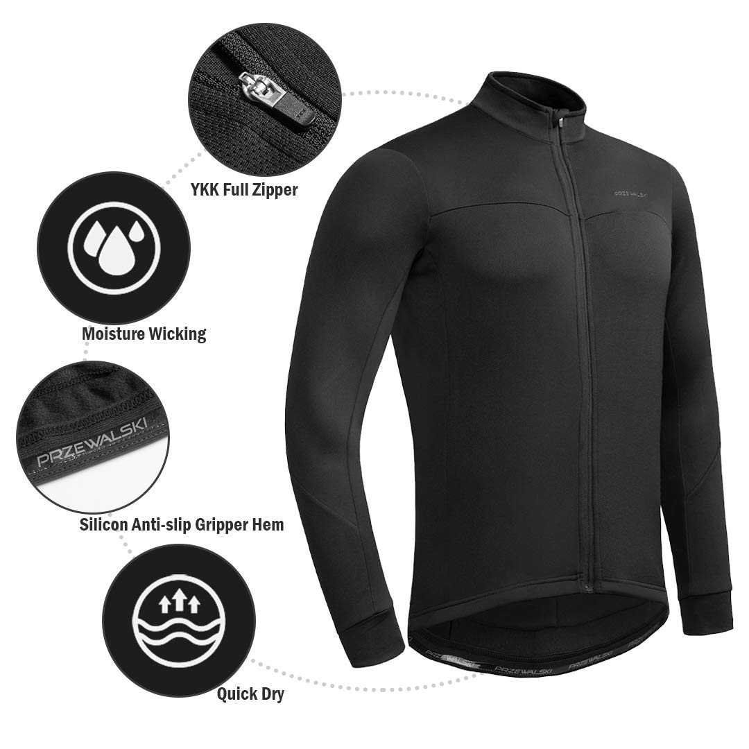 Przewalski Radtrikot Herren Winter Thermo Langarm 3 Rückentaschen | Fleece-Innenfutter, YKK Full Zip, Silikon-Saum, längerer Rücken, 3 Rückentaschen, Rennrad MTB Winter