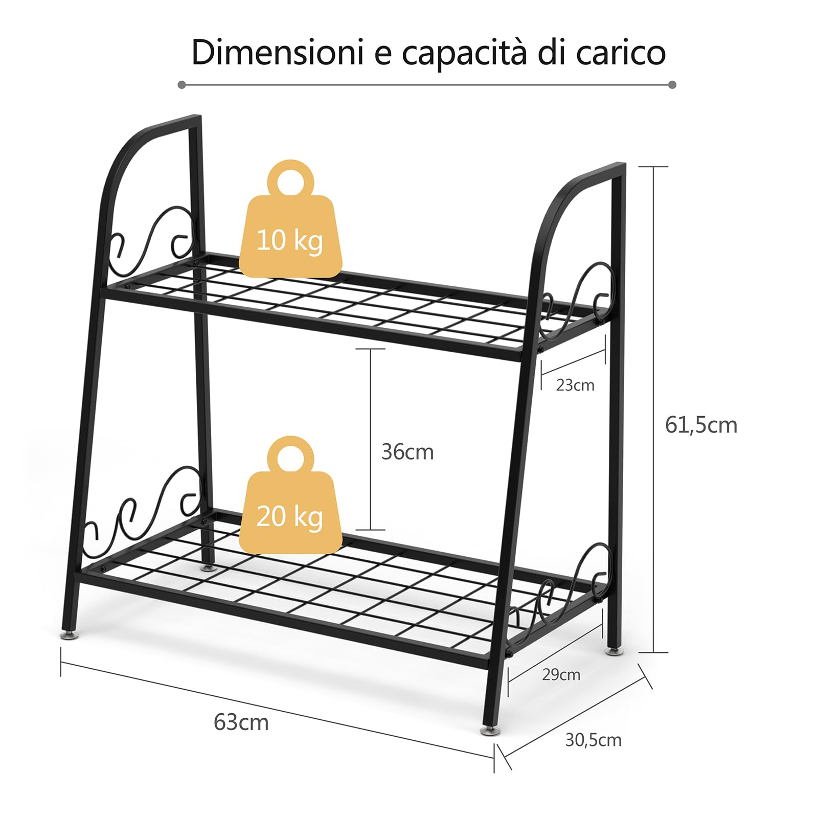 COSTWAY Scaffale Portafiori a 2 Ripiani in Metallo da Esterno e Interno | Scaffale Porta Piante e Vasi a Scala, per Balcone, Soggiorno e Giardino, 63 x 30,5 x 61,5 cm