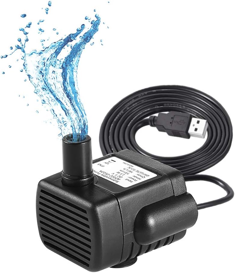 LEDGLE Mini USB Fountain Pump Compact Submersible Pumps Efficient 5V Water Pump for Small Pond, Fish Tank, Long Cord, 180L/H, Black