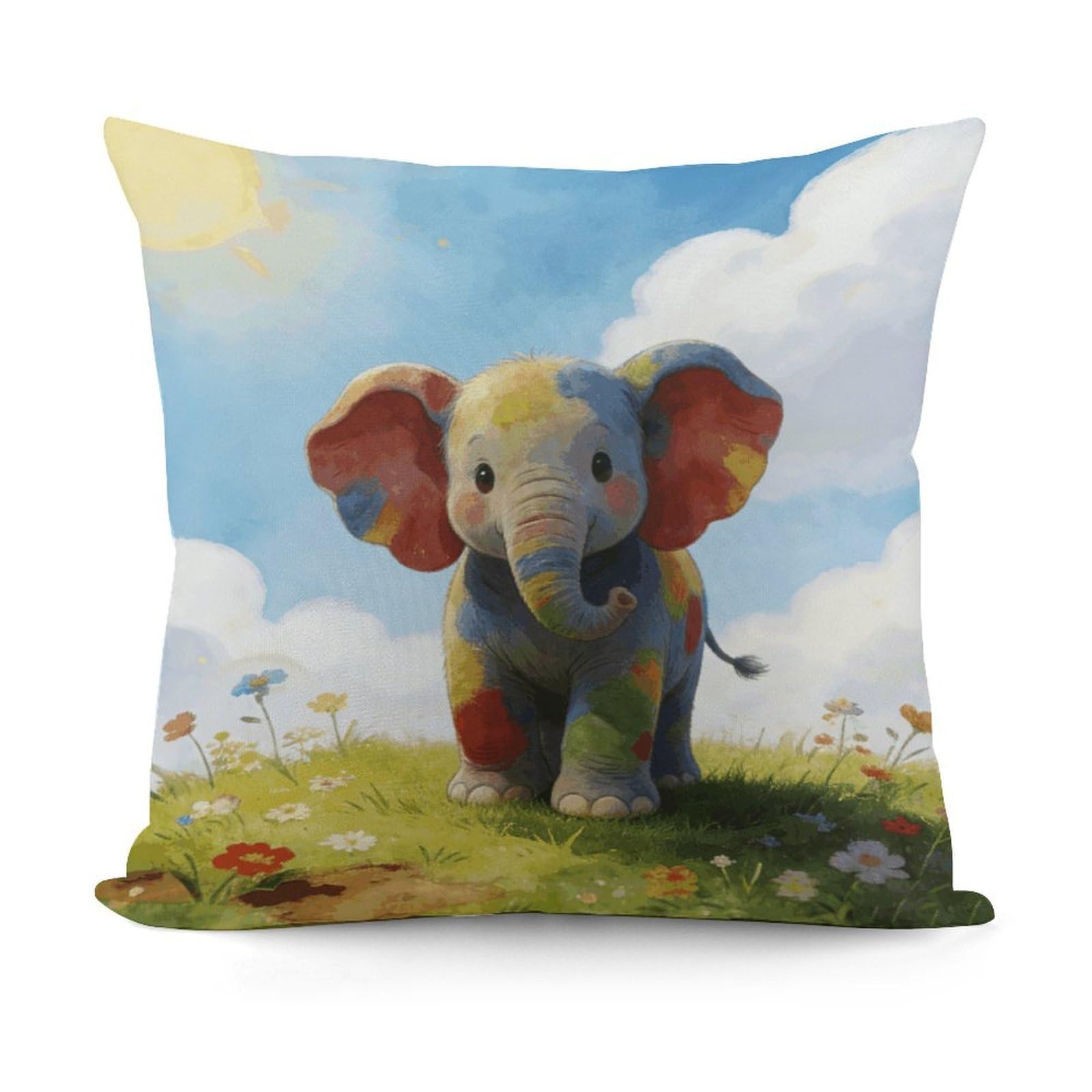 LZQPOEAS Colorful Baby Elephant Throw Pillow Cover 18 X 18 in Cozy Couch Pillow Covers Farmhouse Throw Pillow Case Modern Square Pillowcase Home Decor Cushion Cover for Bedroom Living Room