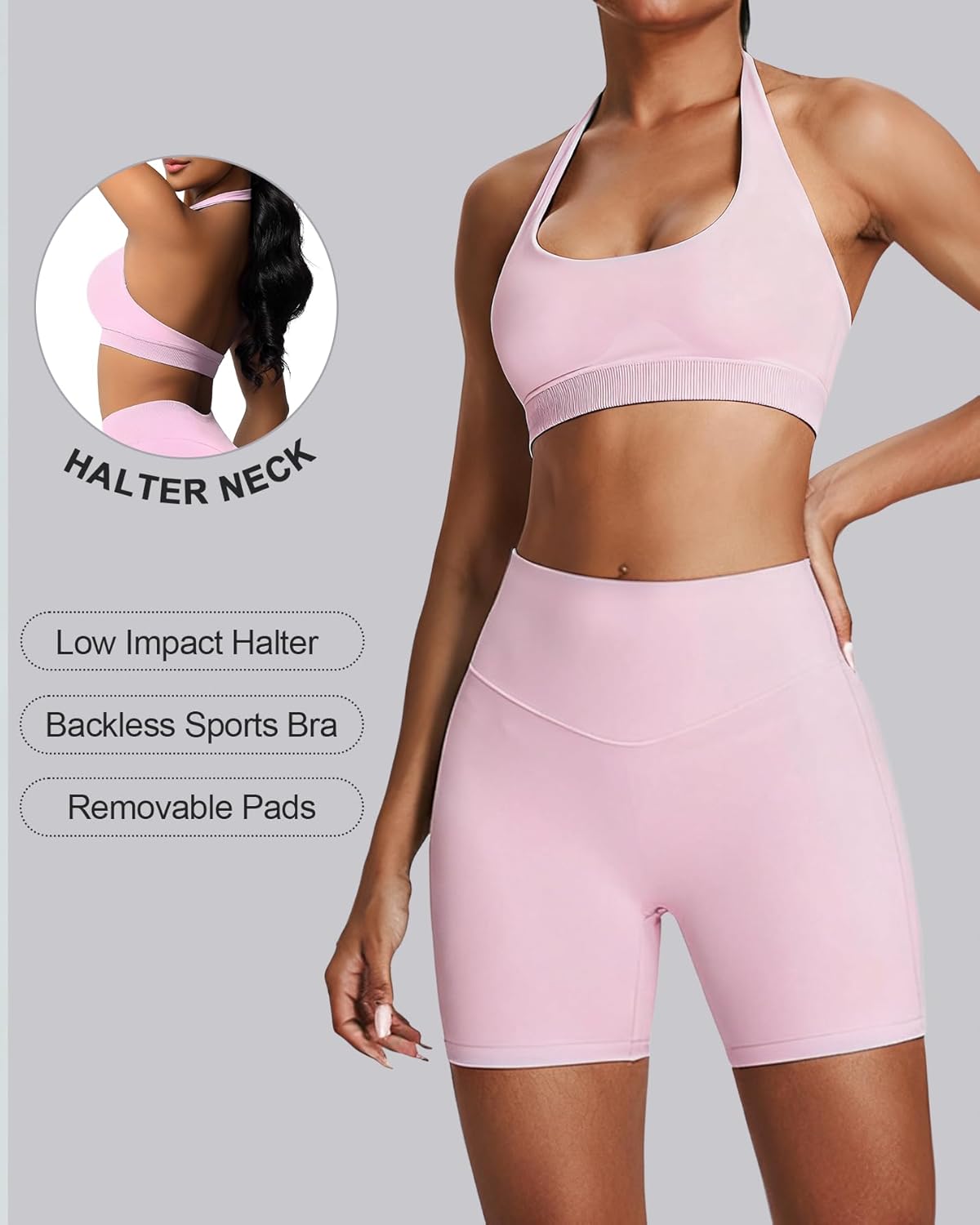 Sports Halter Bra Workout Yoga Bralette - Backless Bras for Women Padded Gym Open Back Bra Removable Pads - Image 6
