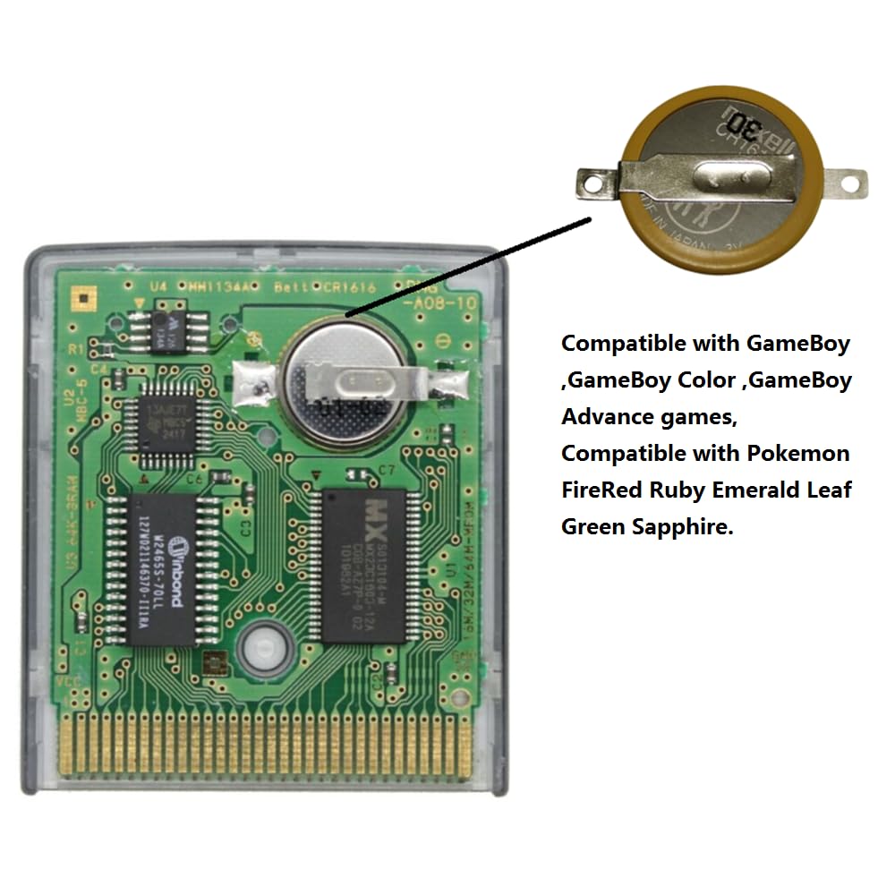 Amazon.com: LJCELL Tabbed CR1616 3V Battery with Solder tabs Compatible  with Gameboy GBA Pokemon Fire Red Ruby Leaf Green Sapphire cart Battery  Replacement : Health & Household