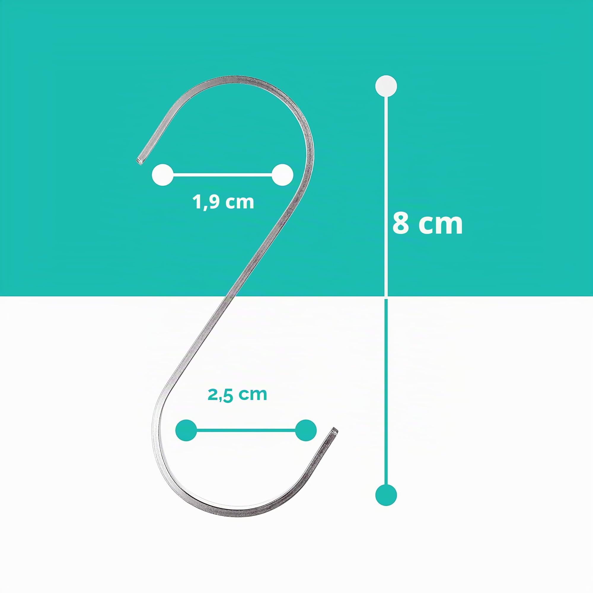 Praknu 12 Ganci Metallici a Forma di S Piatti in Acciaio Inox - Piccoli 8cm - Fino a 25kg di Carico - Gancio a S in Metallo