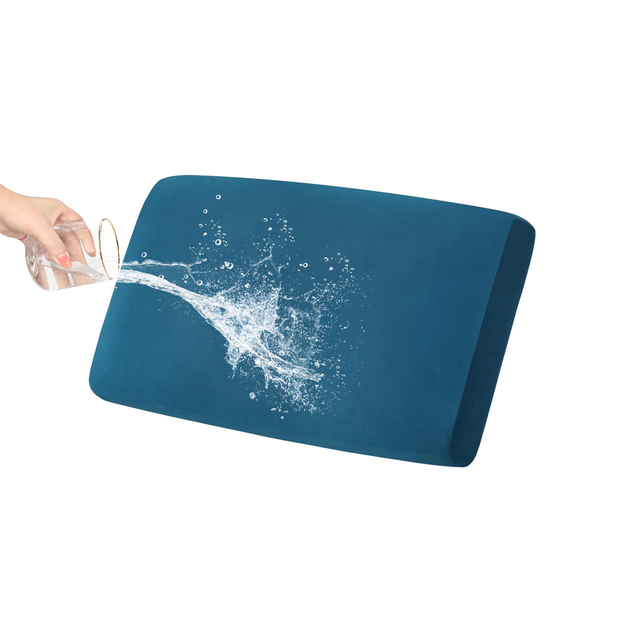 PureFit 100% Waterproof Couch Cushion Covers, Stretch Sofa Seat Covers, Replacement Cushion Slipcovers Furniture Protector for Kids Pets with Elastic Bottom, Loveseat Cushion, Peacock Blue