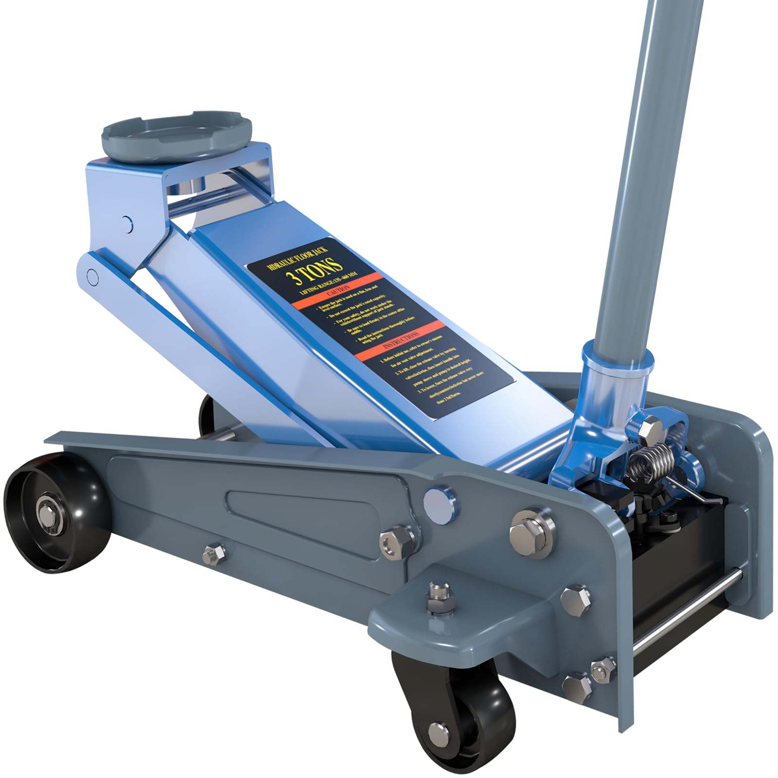 LARBANKE Gato de Suelo de Perfil Bajo de 3T, Hecho de Acero al Carbono Duradero,Altura de Elevación 135-460 MM,Gato de Engranaje Hidráulico,Adecuado para Varios Automóviles
