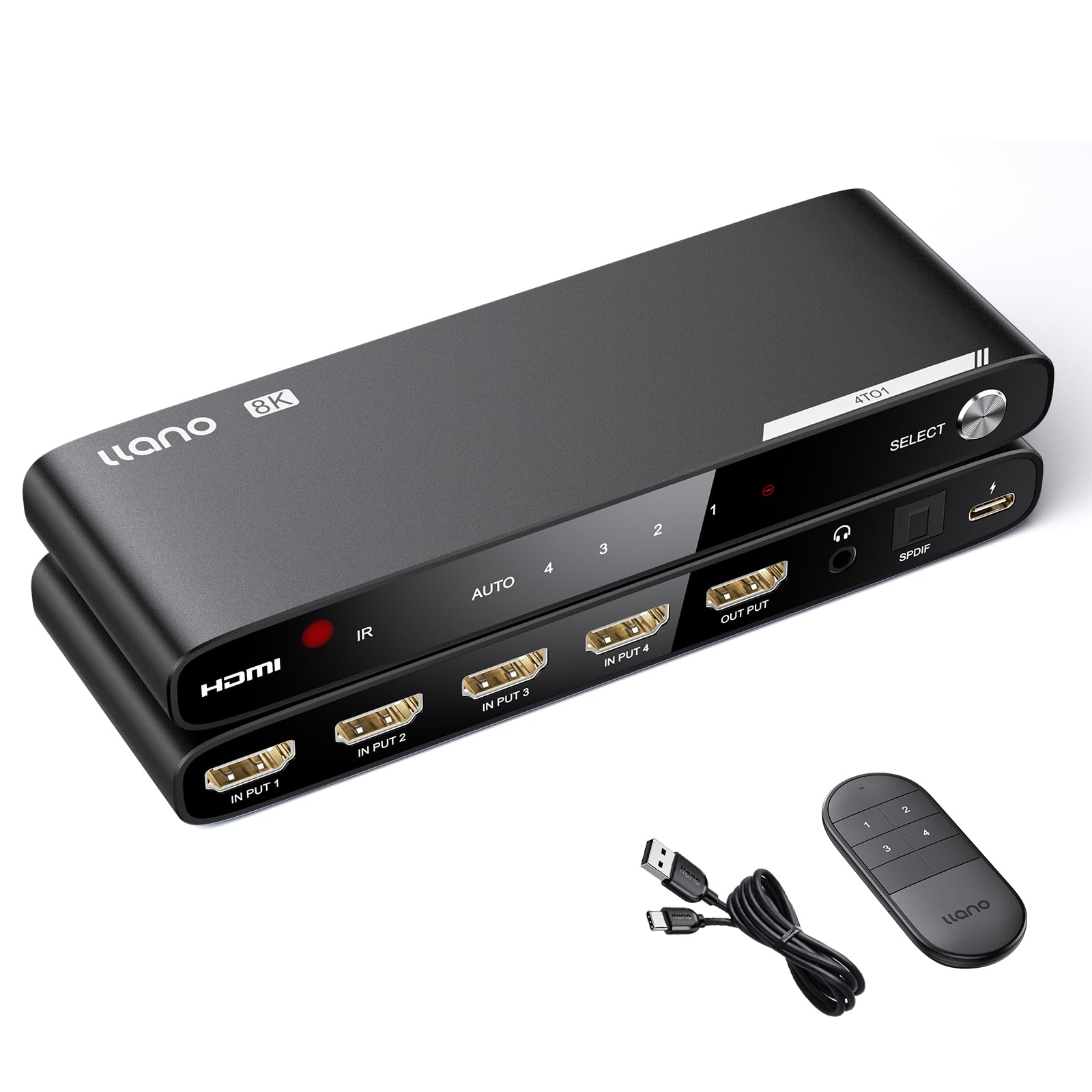 llano HDMI 2.1 Switch 4K@120Hz HDMI Switcher with Audio Extractor(Optical & 3.5mm Out, SPDIF 7.1Ch, High Speed 48Gbps), 4 in 1 Out HDMI Audio