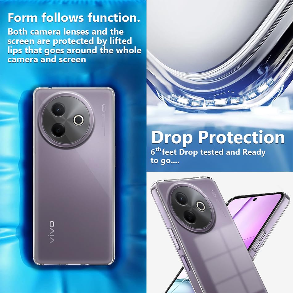 Image of Fashionury Crystal Clear Case for Vivo Y39 5G | Yellowing Resistance | Transparent TPU Silicone | Raised Camera Lips | Slim Transparent Cover