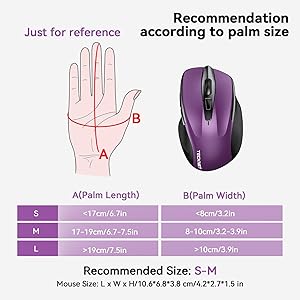 TECKNET Wireless Mouse for Laptop, Silent Mouse Quiet Click, Computer Mice Wireless, 6 Adjustable 4000 DPI Computer Mice - Purple