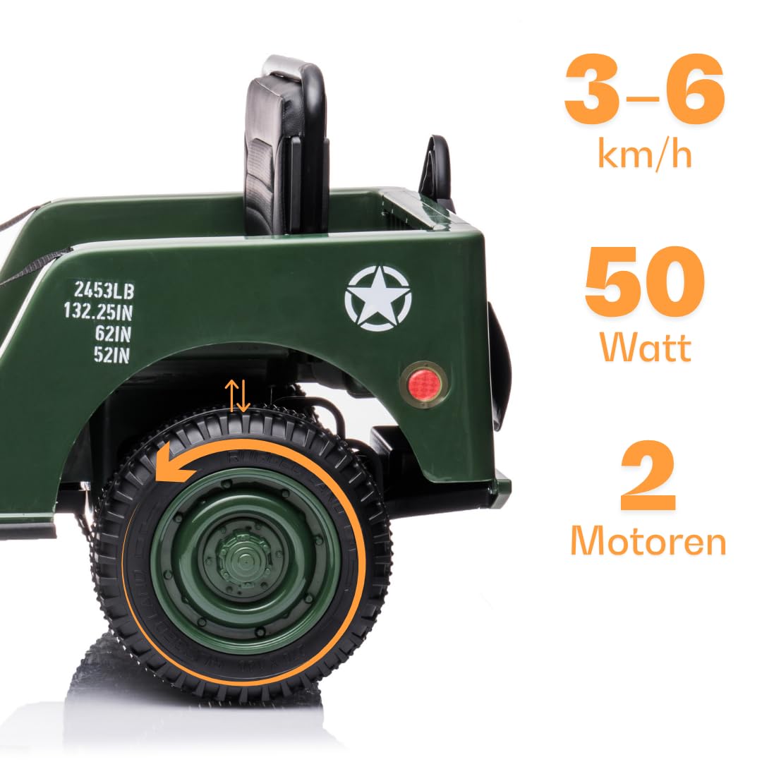 Willys Elektro-Kinderjeep 12V, 1-6 Jahre, mit Fernbedienung, Grün