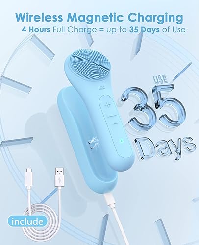 Miniatura 6 de Limpiador facial de silicona sónica para pieles sensibles, impermeable, cepillo de limpieza facial eléctrico con base, cepillo exfoliante facial de