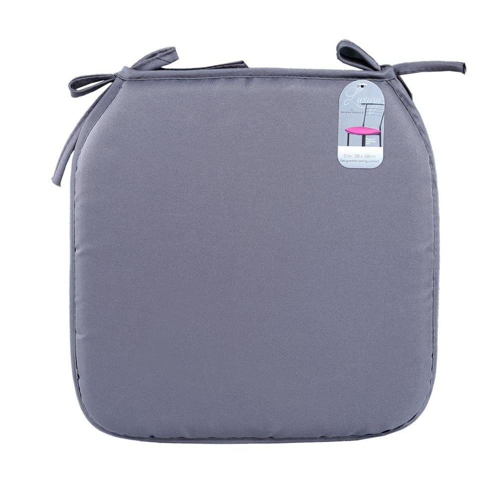 Slumber Nights Seat Pads with Tie On For Dining Garden Room Kitchen Chairs Cushions (Charcoal, 1 Piece)