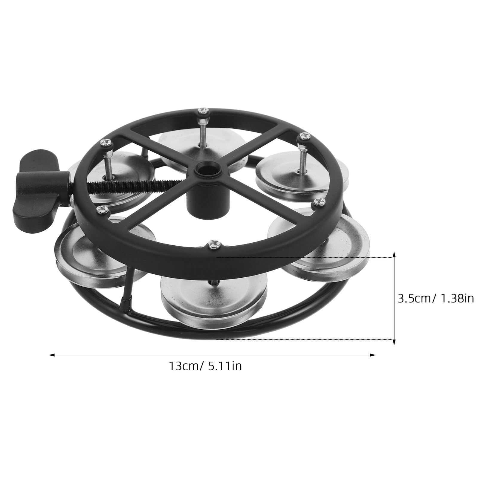 Milisten Tambourin Montable pour Charleston avec Clochettes en Métal Argenté, Cadre Noir, Fixation Boulonnée, Accessoire Percussion Batterie pour Musiciens et Concerts