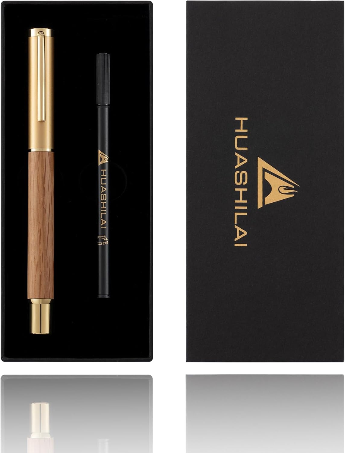Luxury Wooden and Metal Rollerball Pen Set with Spare Gel Ink Refill,Rosewood,White Oak,Walnut Wood Signature Roller Ball Pen,Business Gift Set for Men and Women (White Oak)