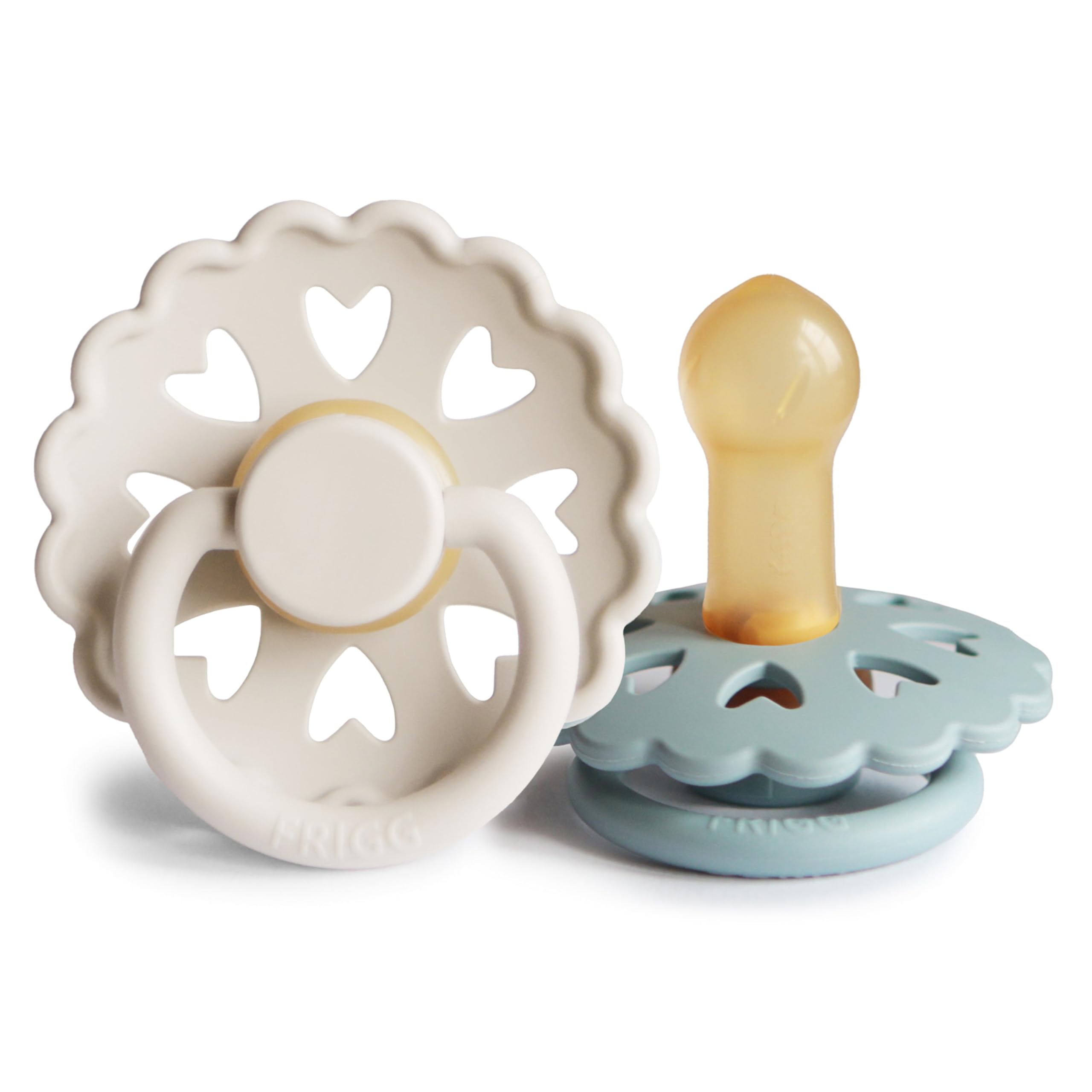 FRIGG Andersen Fairytale Natural Rubber Baby Pacifier | Made in Denmark | BPA-Free (Cream/Stone Blue, 6-18 Months)