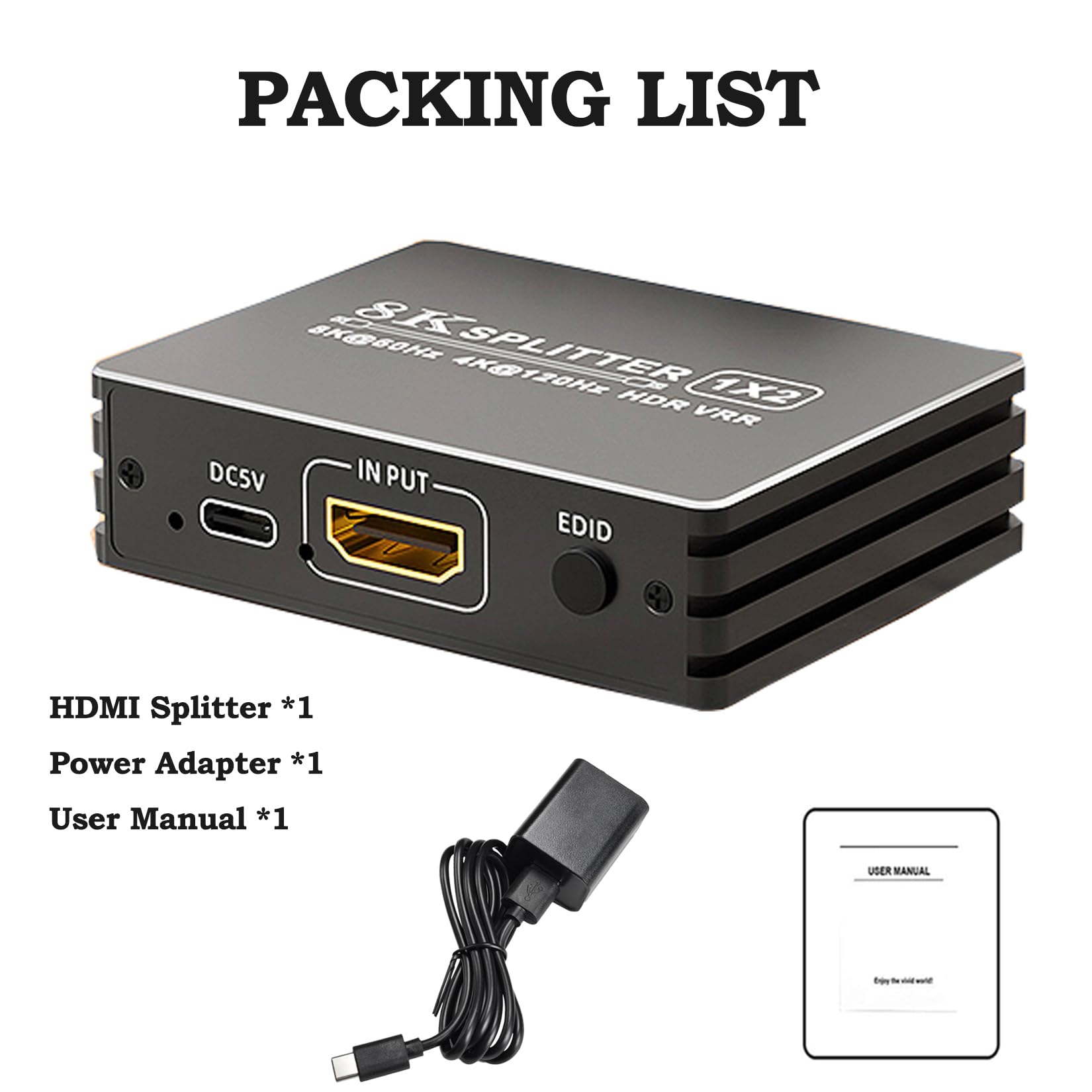 Splitter HDMI 2.1 1 in 2 Out 4K 120Hz 8K 60Hz con audio, BolAAzuL 1x2 HDMI Distributore 1 su 2 monitor duplicati contemporaneamente, Powered, Plug & Play, latenza zera, HDCP 2.3 HDR per PS5/Xbox/PC/TV