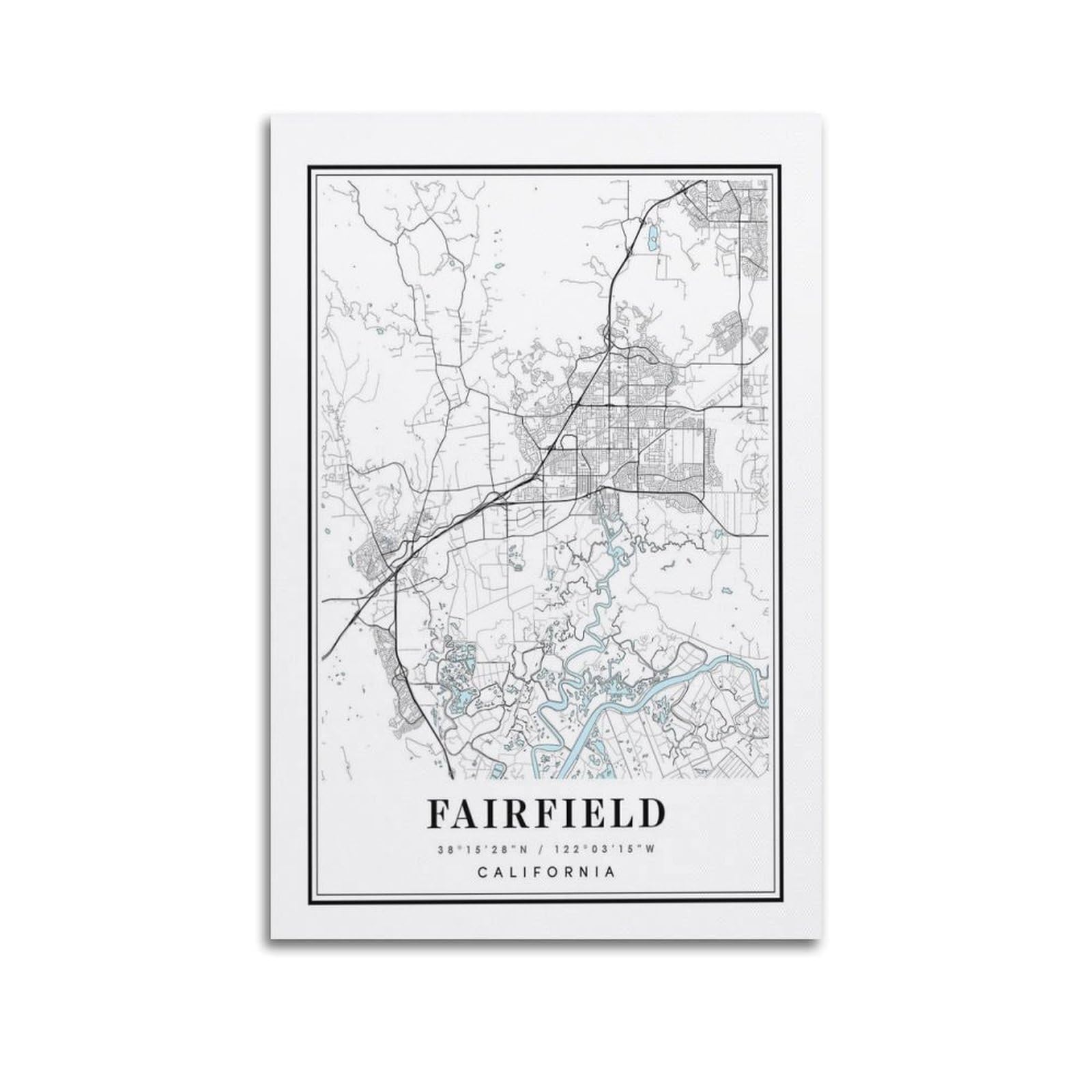 xiaoxiaoshen Fairfield California Map Canvas Poster Wall Art Prints Room Aesthetic Murals Bedroom And Living Decorations 24x36inch(60x90cm)