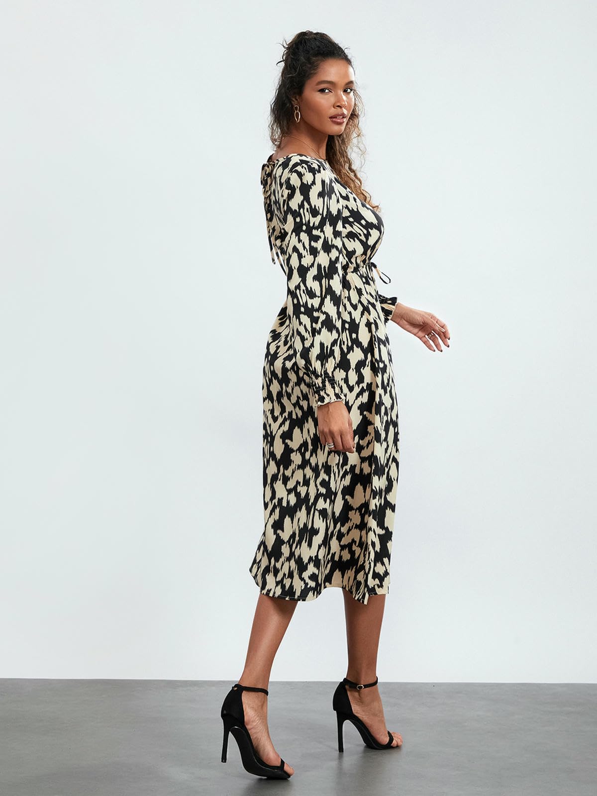 Vestiti a Maniche Lunghe Abito Maxi Manica Lunga da Donna, Banda per Stampa Casual, Cocktail A-Line Club Feste E Spiaggia, Un Elegante Vestito Streetwear